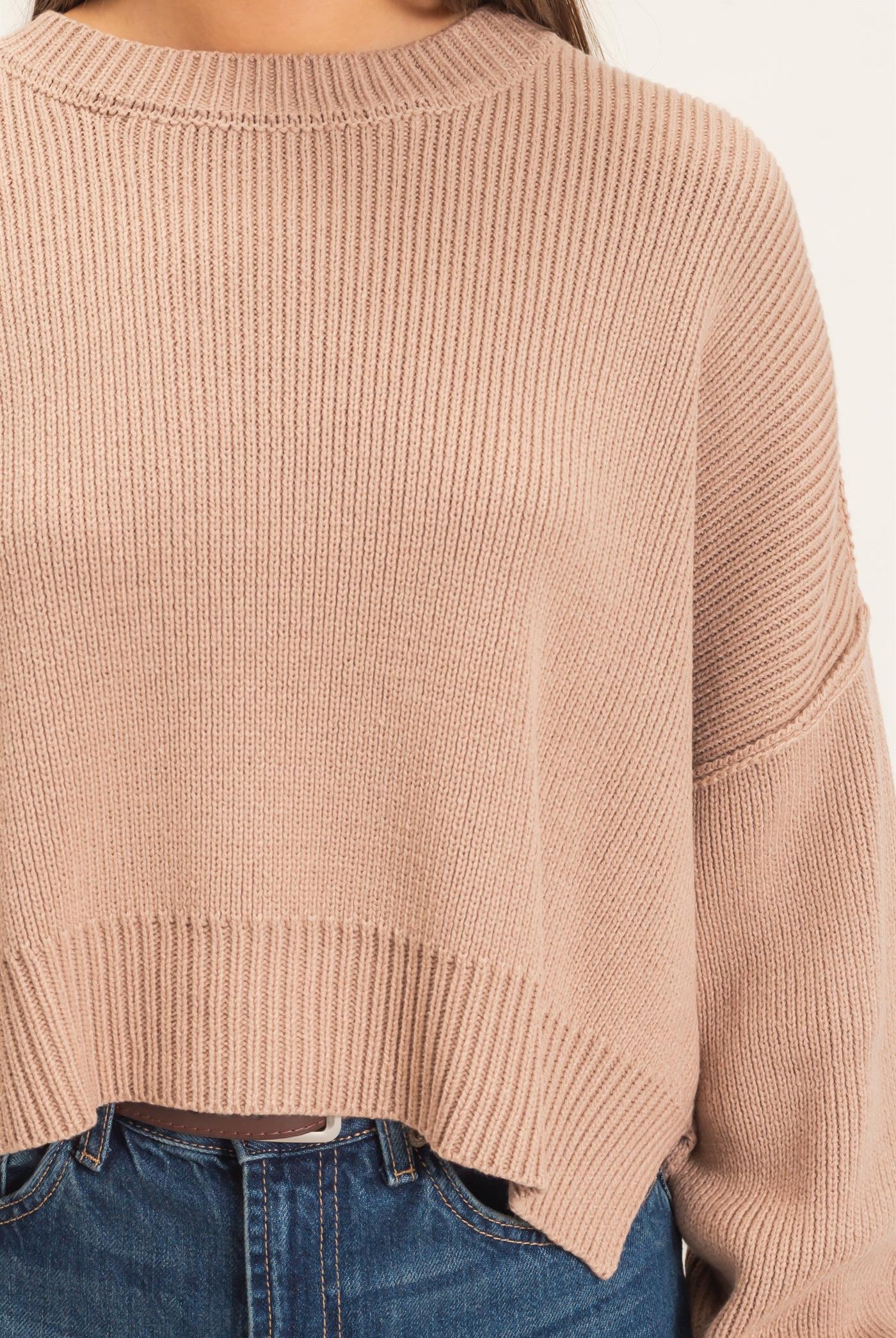 Wholesale Ribbed Drop Shoulder Sweater Sweaters DZ26C982 DARK TAUPE DOUBLE ZERO