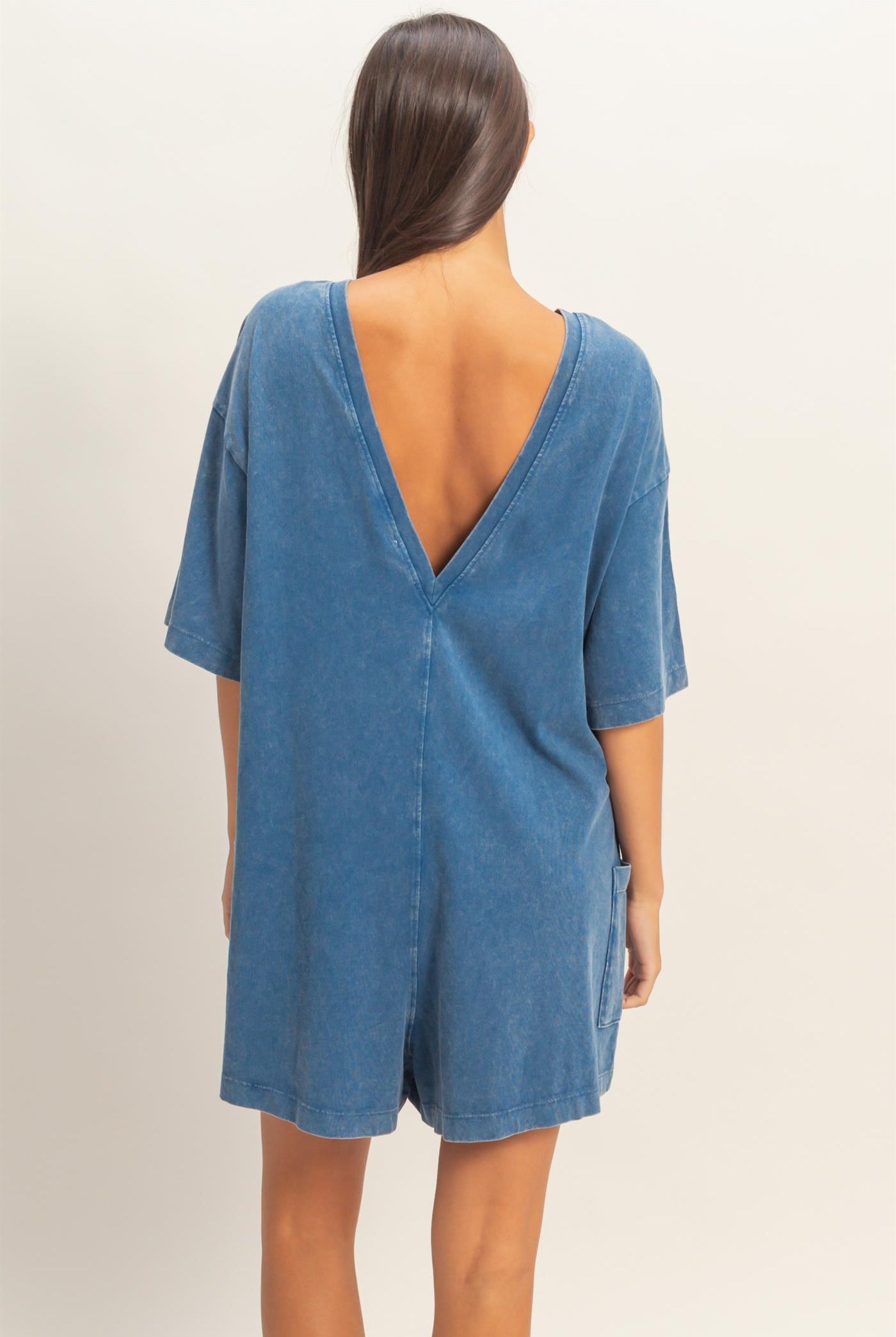 Wholesale Mineral Washed V-Back Romper Clothing DZ26A326 NAVY HYFVE