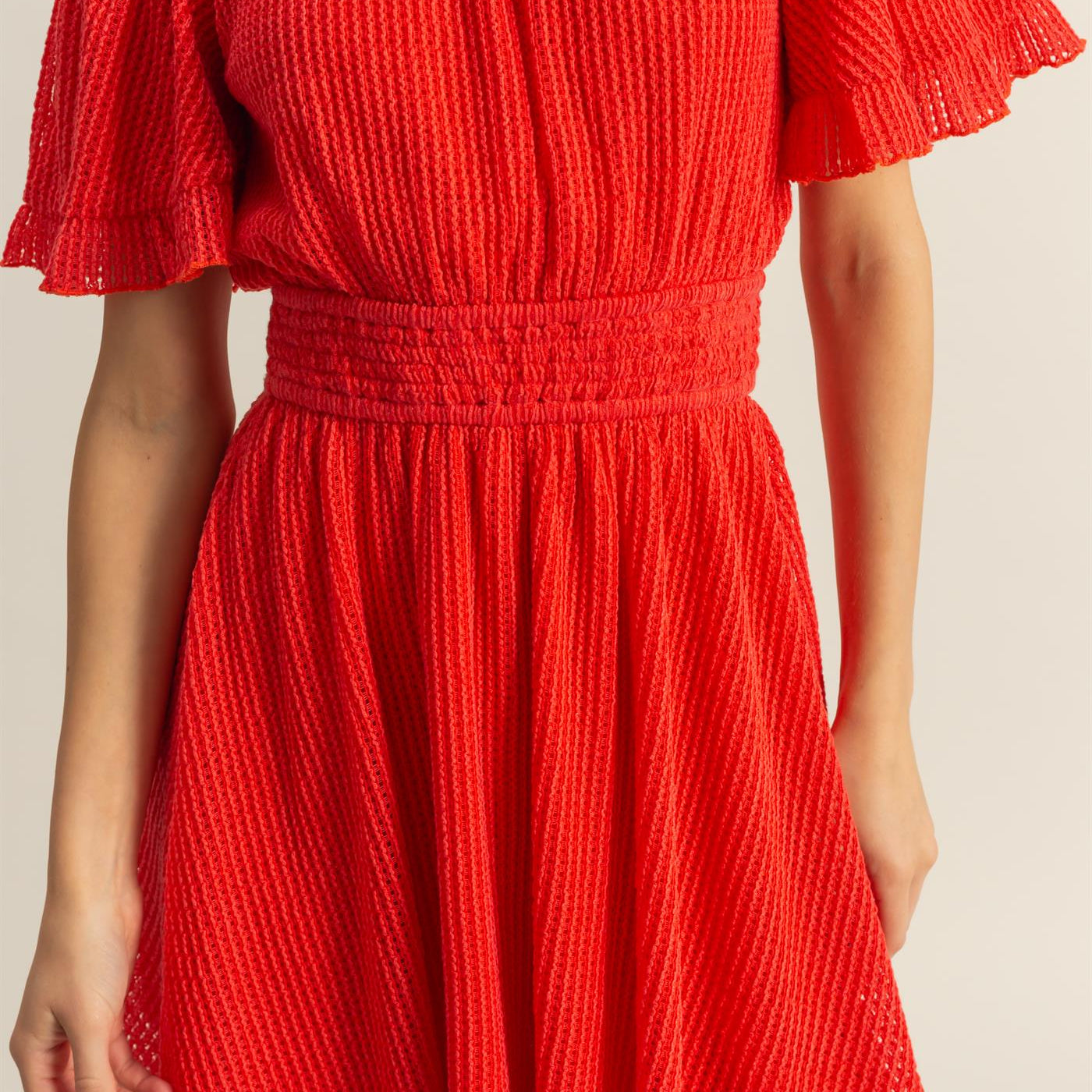 Wholesale Crochet Off-The-Shoulder Mini Dress Dresses HF25E125 CORAL HYFVE