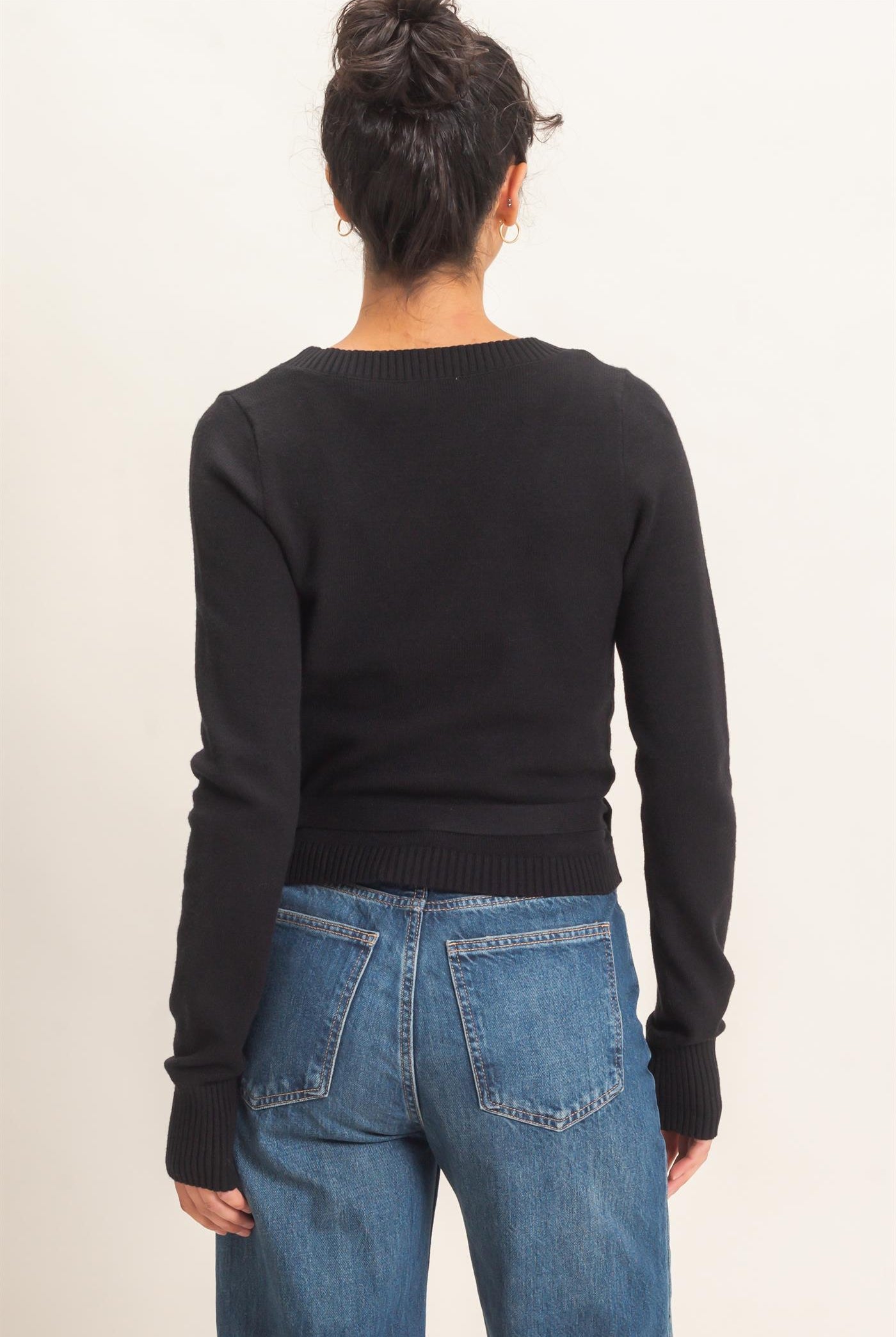 Wholesale Wrap Knit Cardigan Sweaters DZ26F393 BLACK DOUBLE ZERO