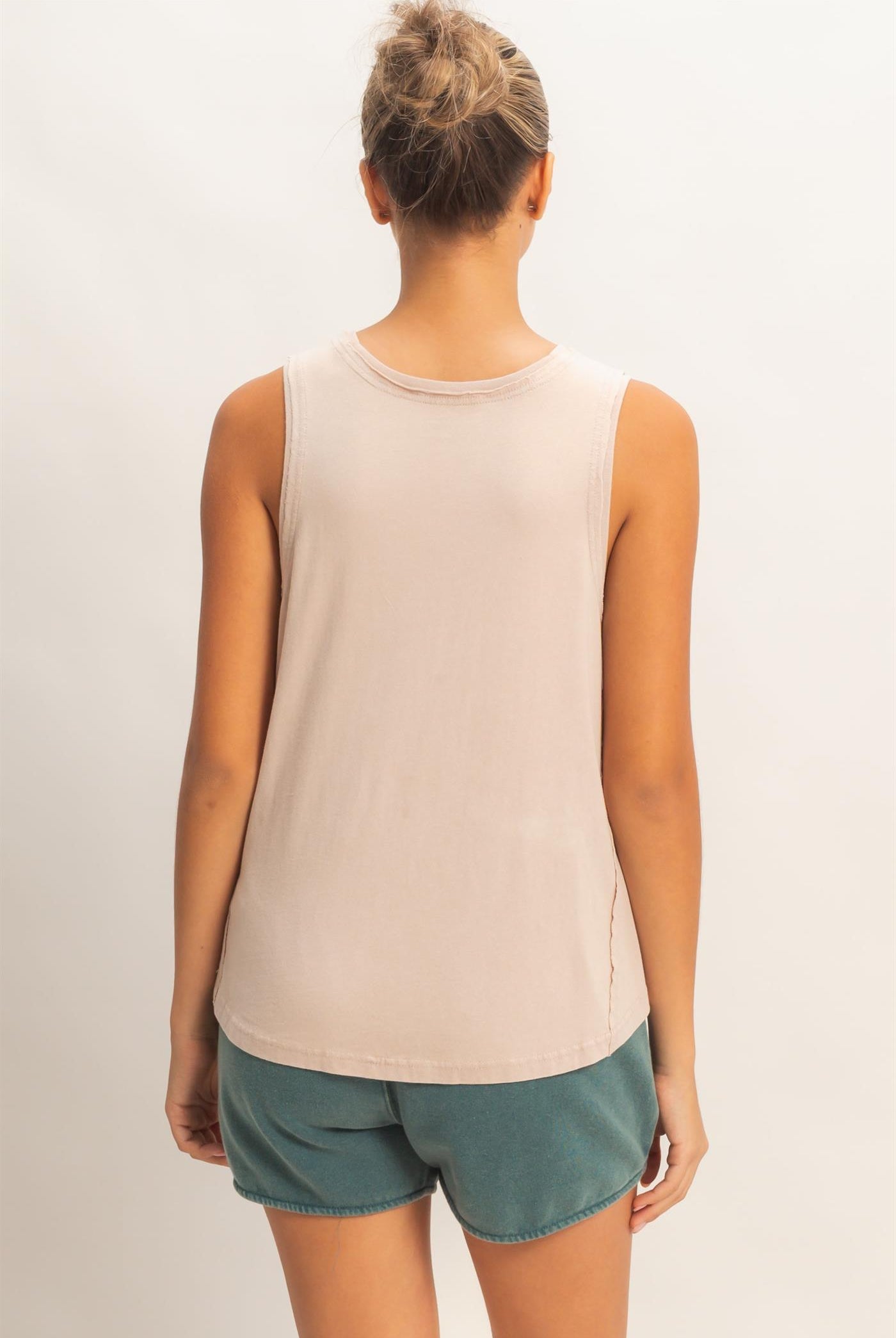 Wholesale Raw Edge Details Sleeveless Washed Top Clothing Tops DZ26E278 TAUPE DOUBLE ZERO