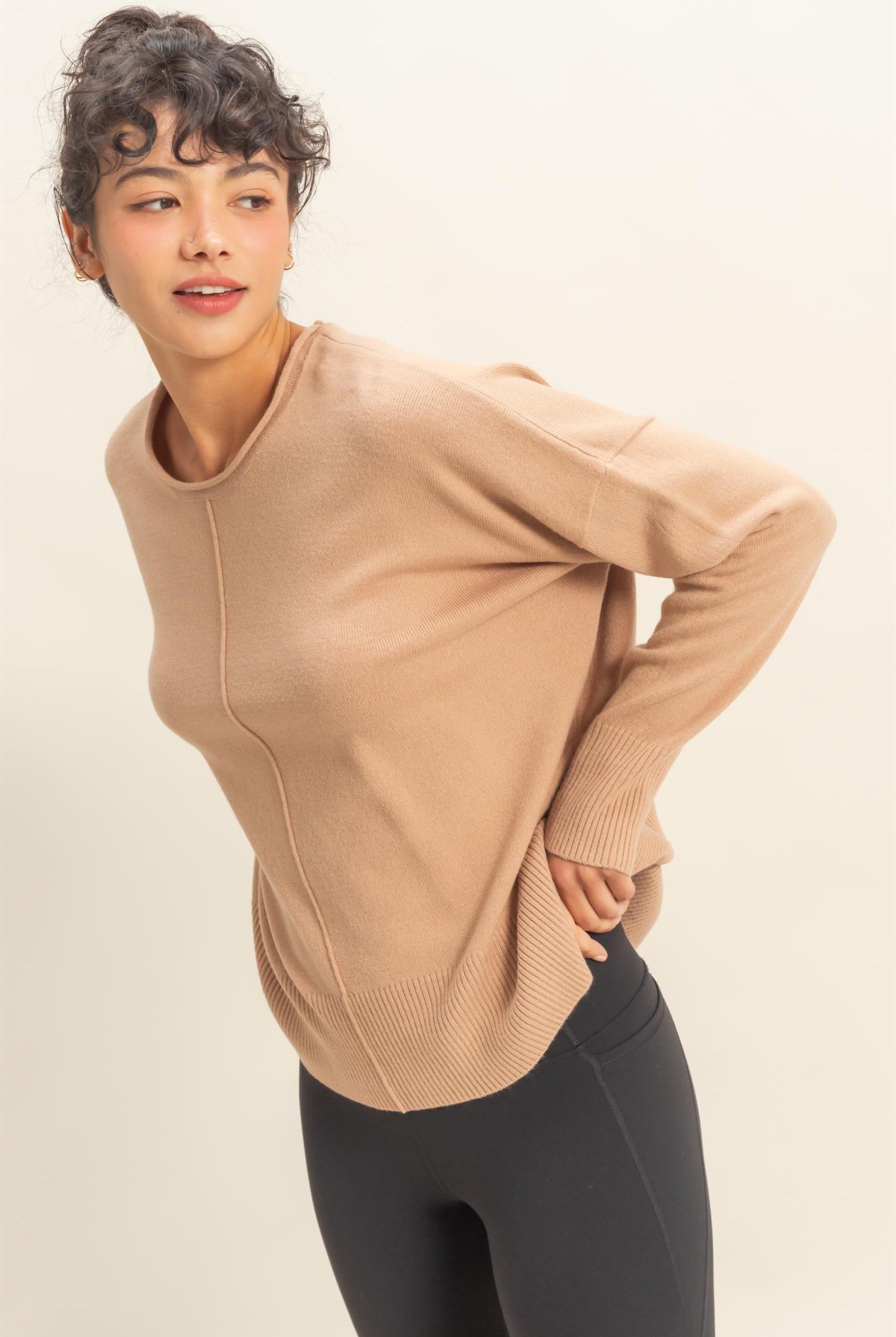 Wholesale Not A Player Roll Neck Drop Shoulder Sweater Sweaters DZ25C938 DARK TAUPE DOUBLE ZERO