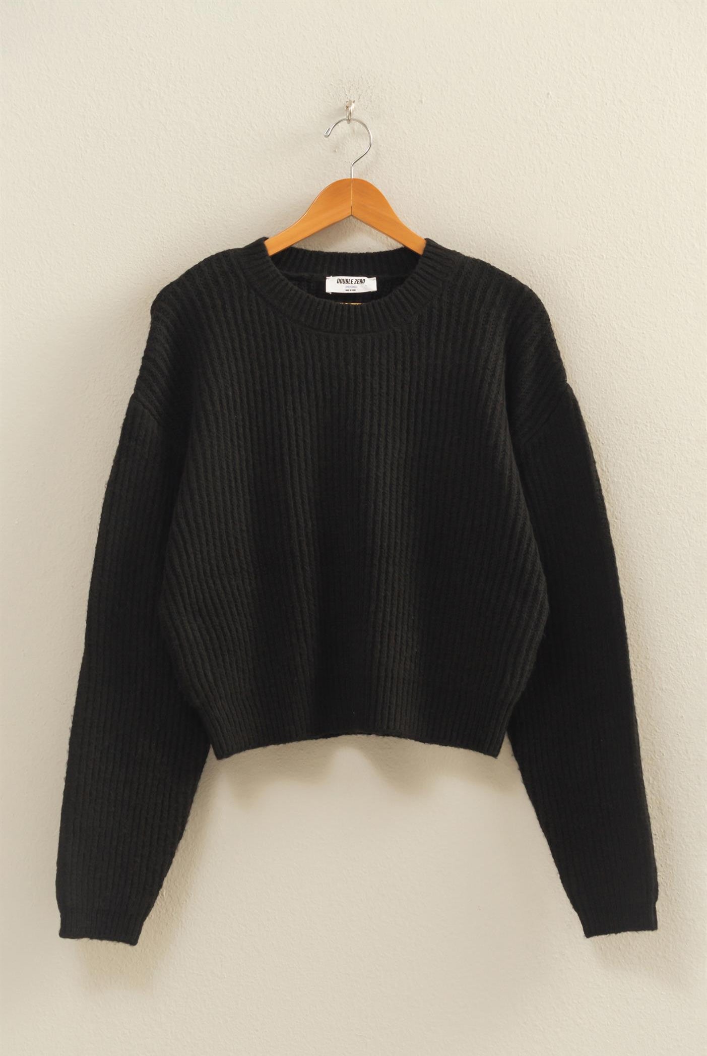 Wholesale Ribbed Crew Neck Sweater Sweaters DZ25F006 BLACK DOUBLE ZERO