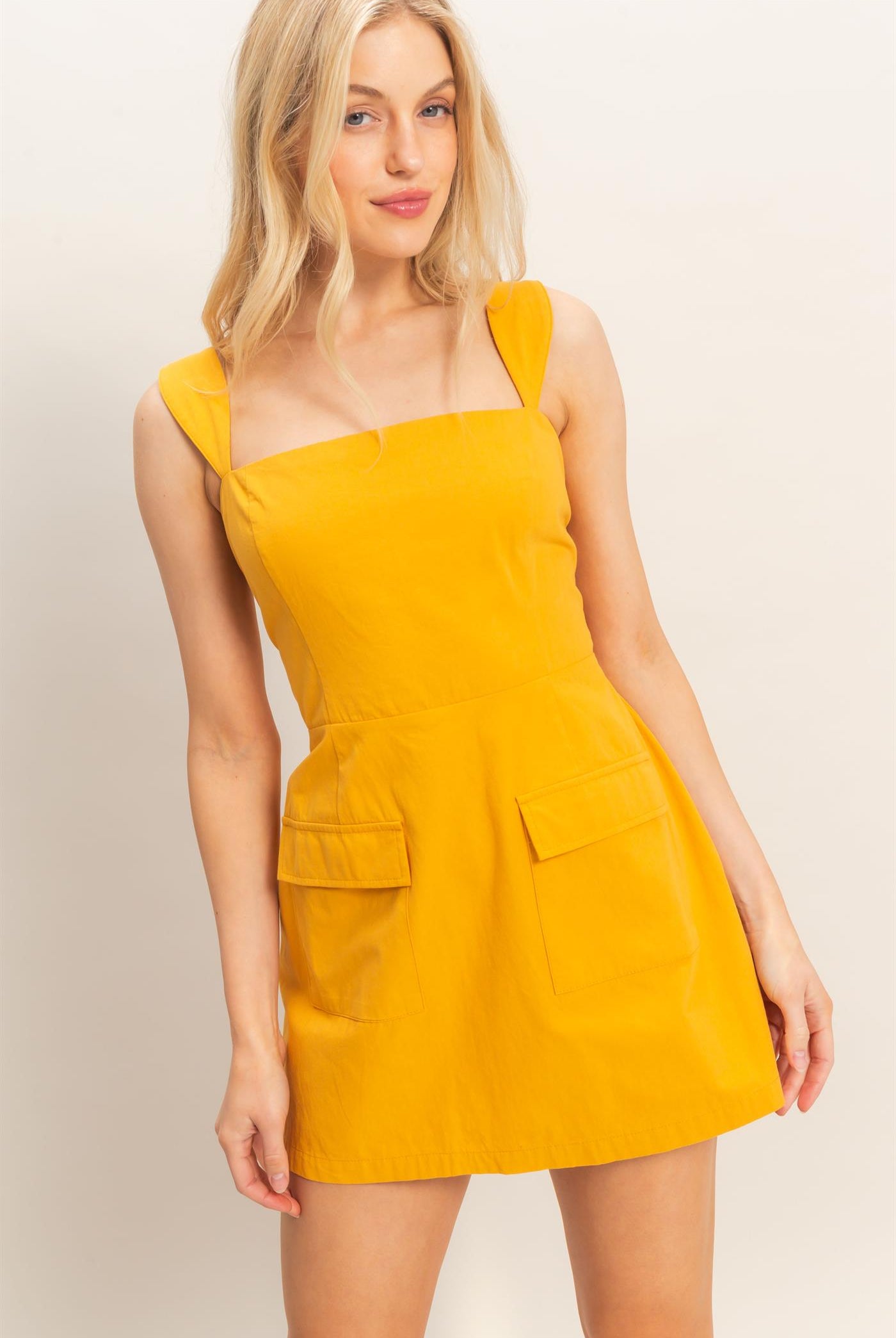 Wholesale Square Neck Mini Dress Dresses HF26C150 MUSTARD HYFVE