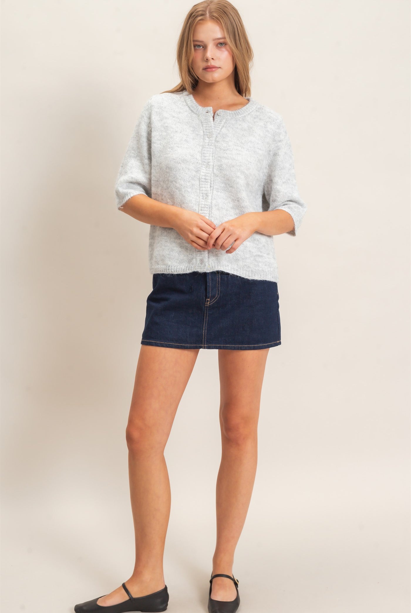 Wholesale Button-Up Cardigan Cardigans HF26E228 HEATHER GRAY HYFVE