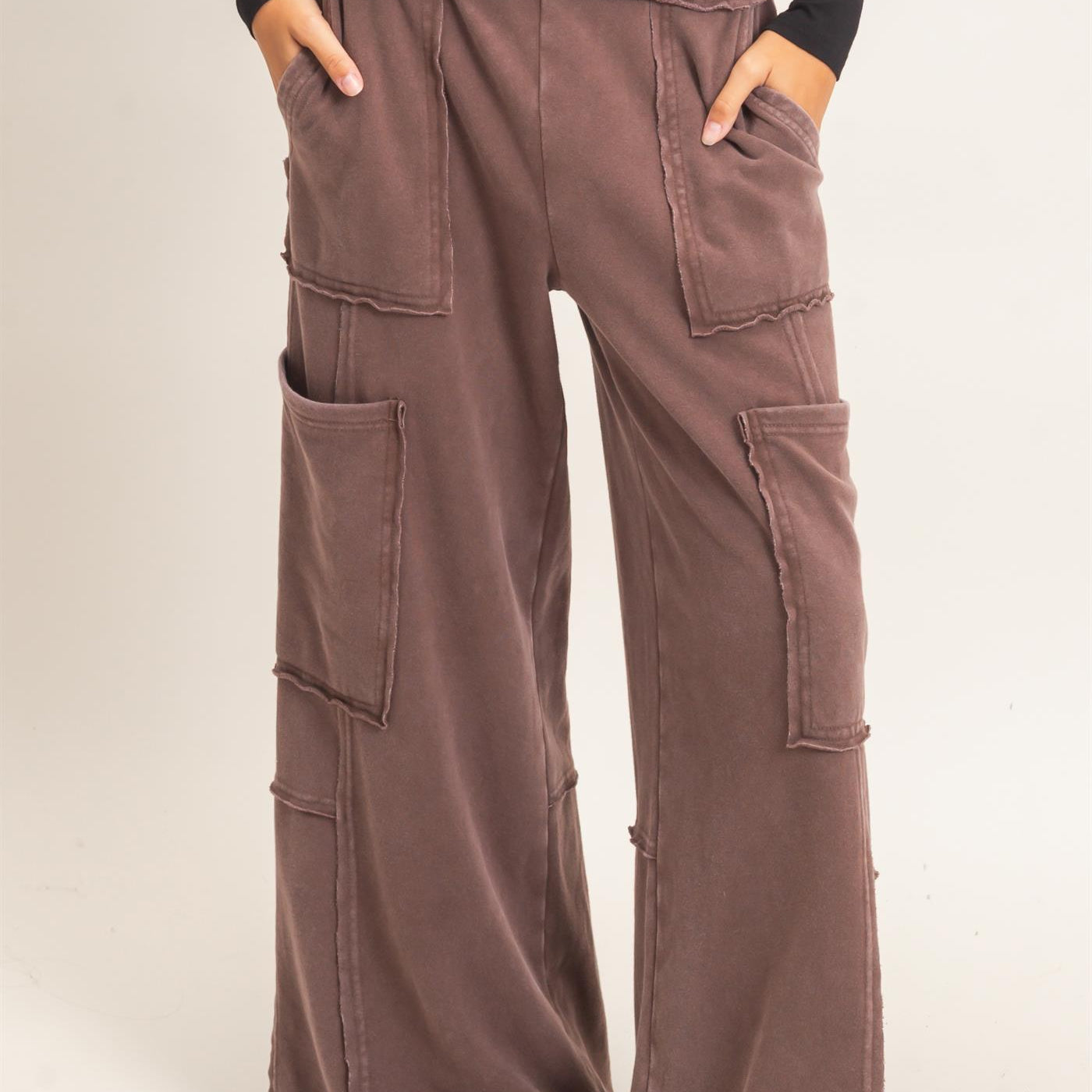 Wholesale Mineral Wash Cargo Pocket Pants Pants DZ26C963 DARK BROWN DOUBLE ZERO