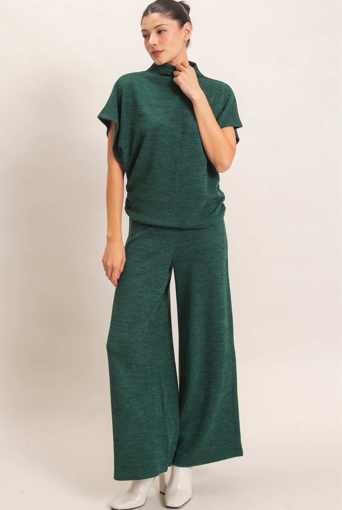 Wholesale Dolman Sleeve Top And Pant Set Clothing HF26F225-SET-D D.GREEN HYFVE