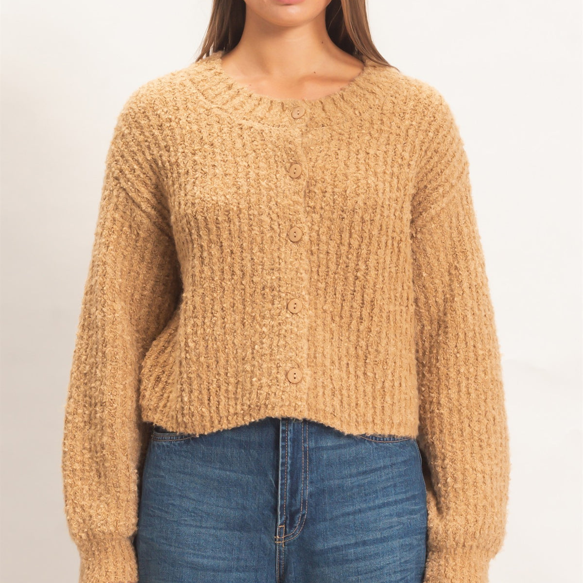 Wholesale Boucle Knit Button Front Cardigan Cardigans DZ26E270 TAUPE DOUBLE ZERO