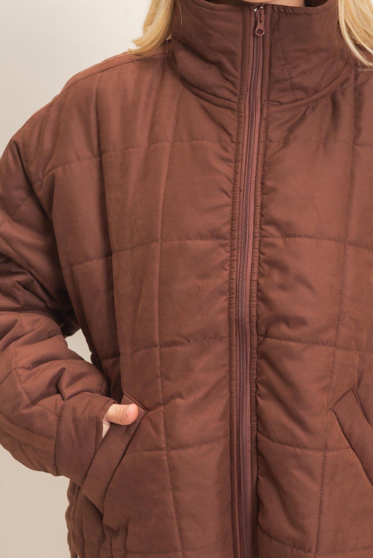 Wholesale Quilted High Collar Jacket Coats & Jackets HF26F167-D BROWN HYFVE