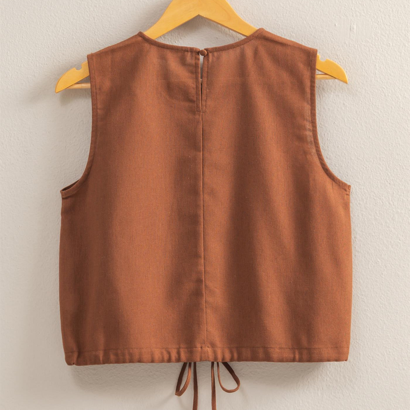 Wholesale Sand Washed Sleeveless Crop Top Clothing Tops DZ25C515 CHESTNUT DOUBLE ZERO