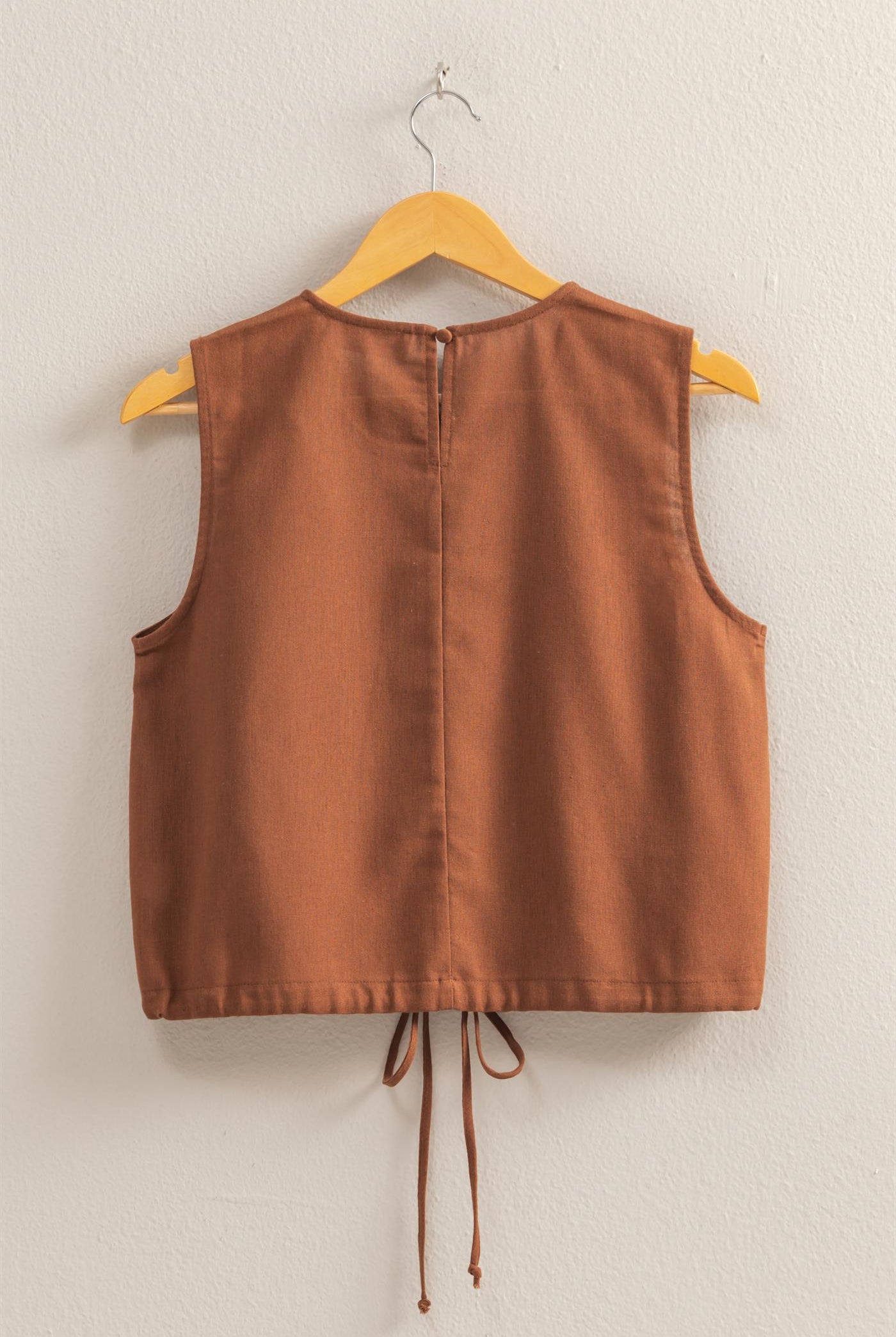 Wholesale Sand Washed Sleeveless Crop Top Clothing Tops DZ25C515 CHESTNUT DOUBLE ZERO