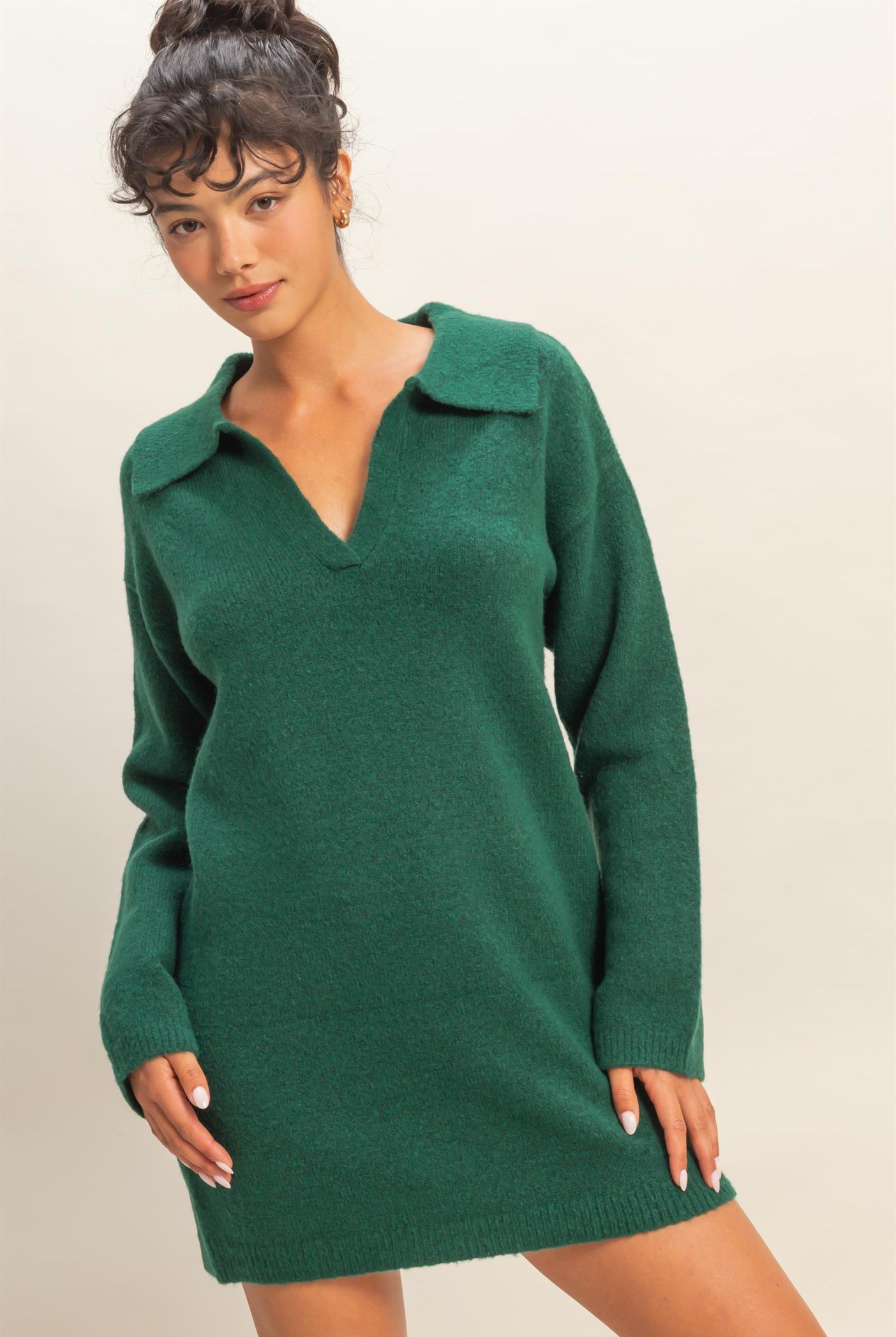 Wholesale Sophisticated Polo Long Sleeve Sweater Dress Dresses DZ25E838 DARK GREEN DOUBLE ZERO