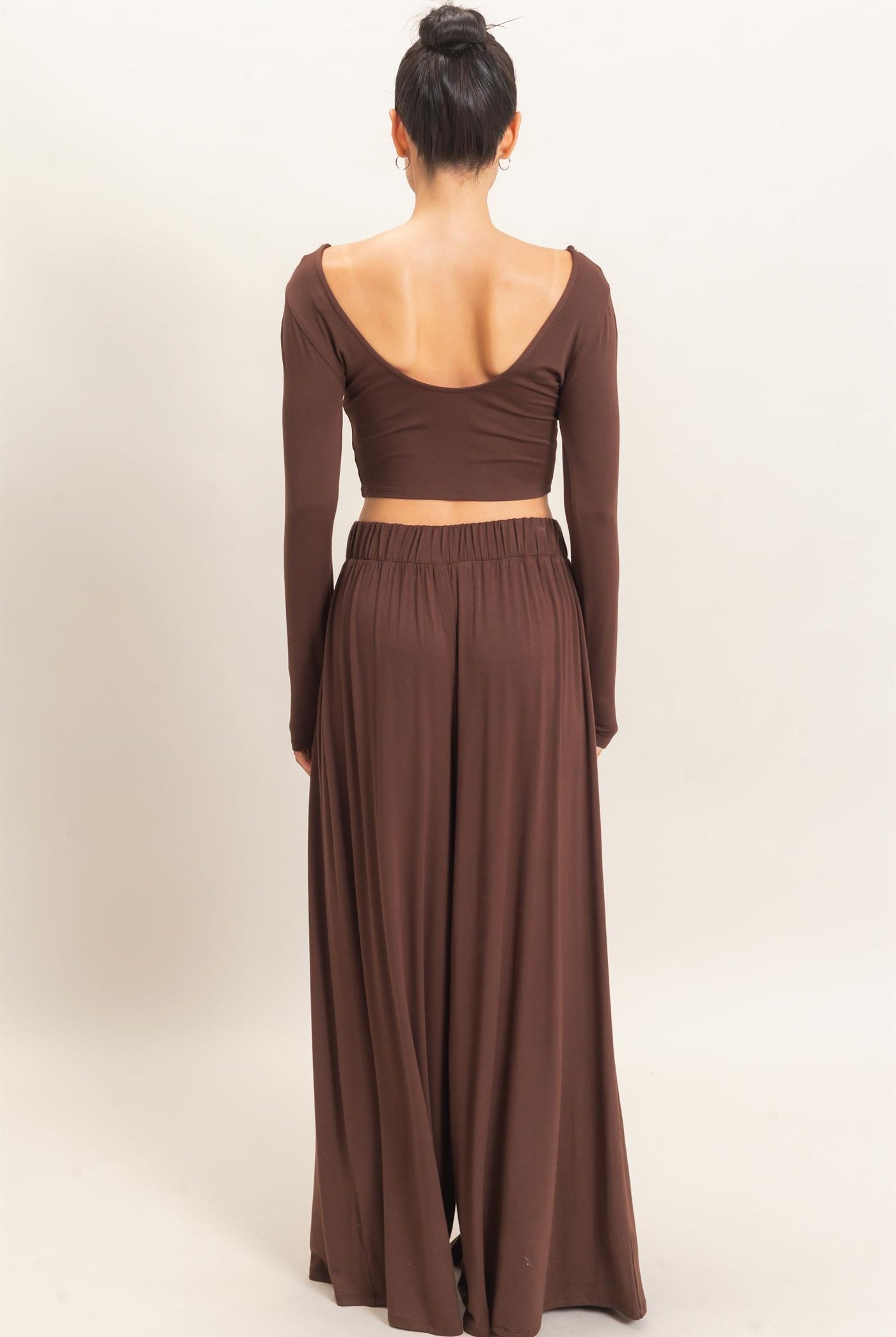 Wholesale Long Sleeve Top & Wide Leg Pants Set Clothing HF26F227-SET-D ESPRESSO HYFVE