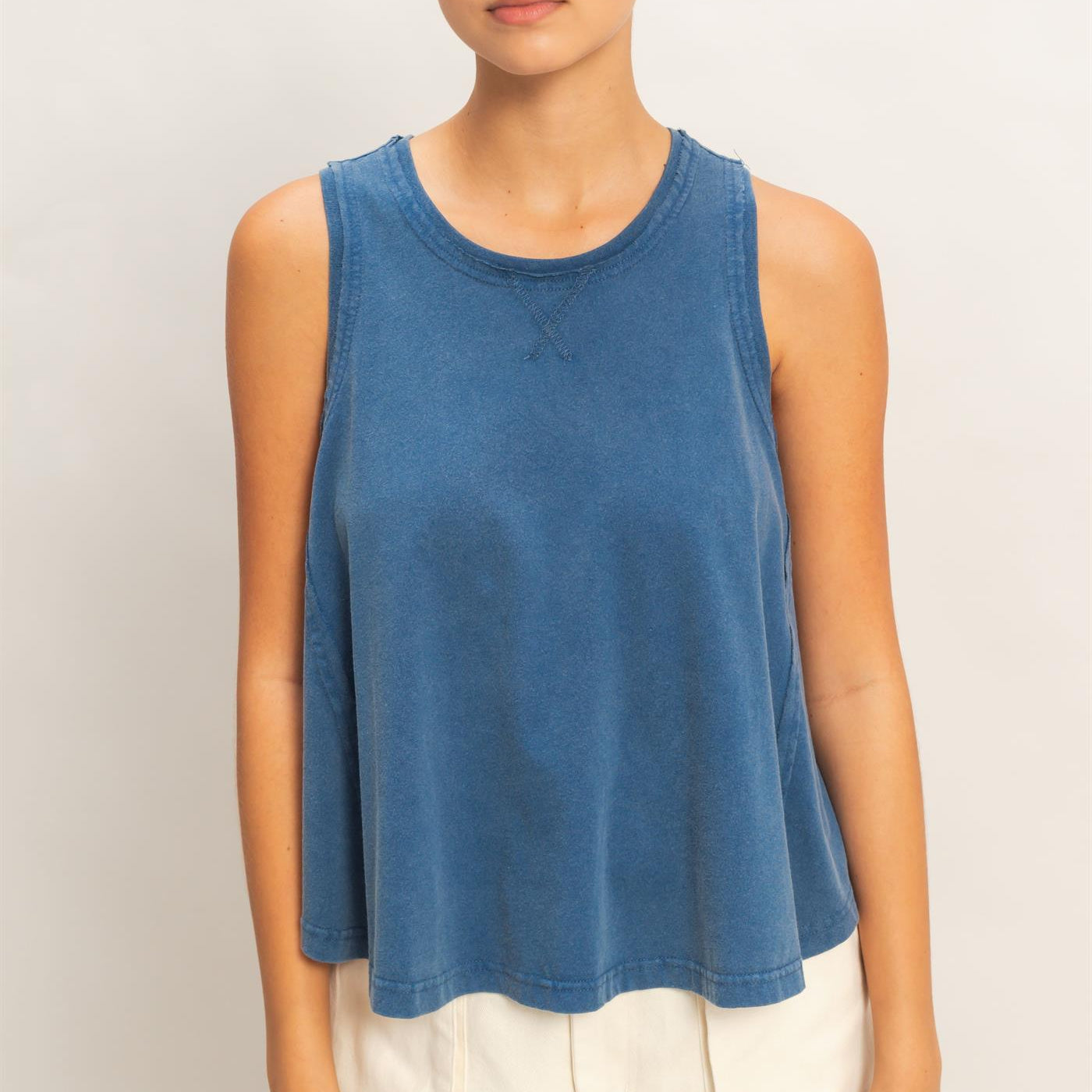 Wholesale Raw Edge Details Sleeveless Washed Top Clothing Tops DZ26E278 NAVY DOUBLE ZERO