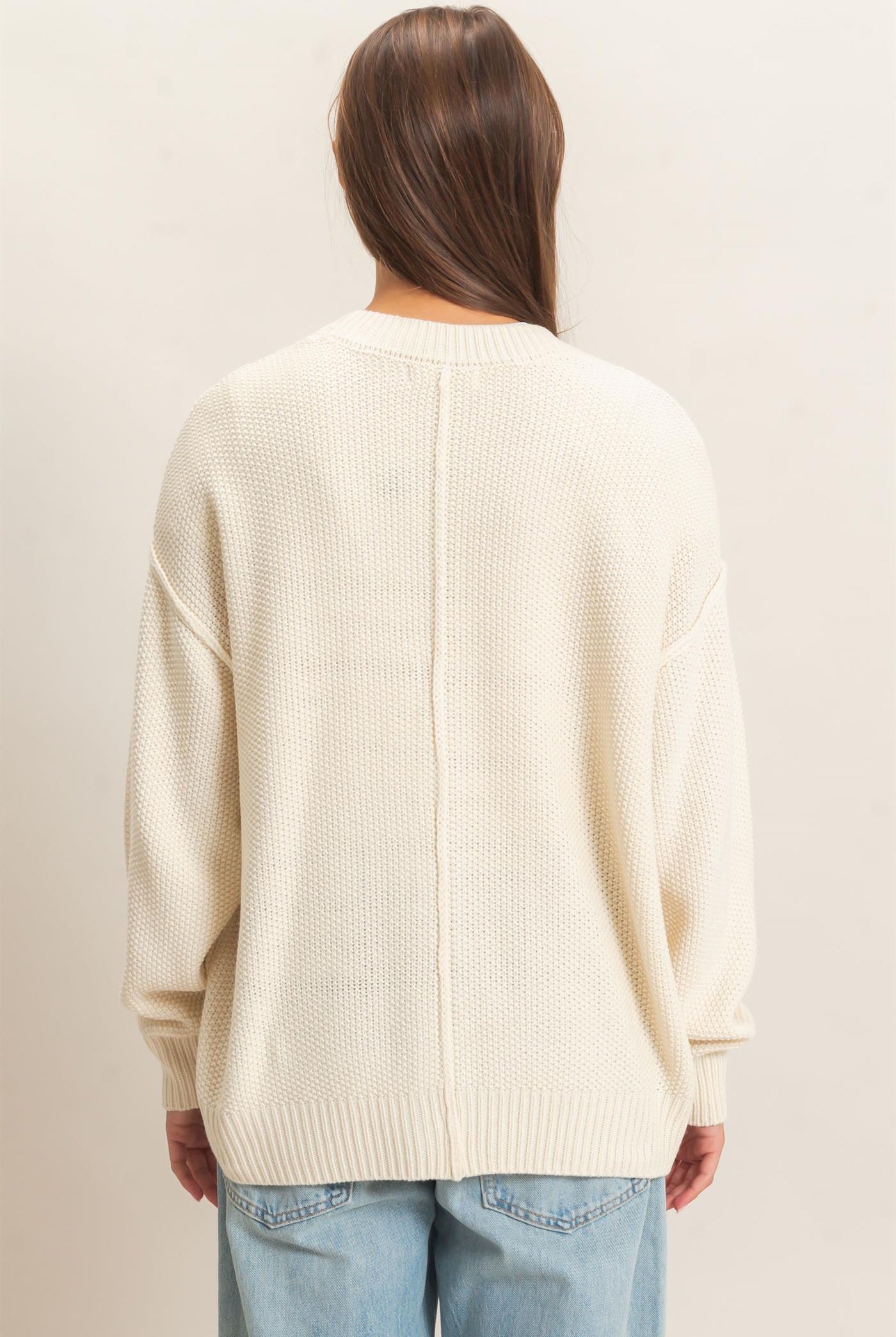 Wholesale Textured Oversized Knit Buttoned Cardigan Cardigans DZ26C971 CREAM DOUBLE ZERO