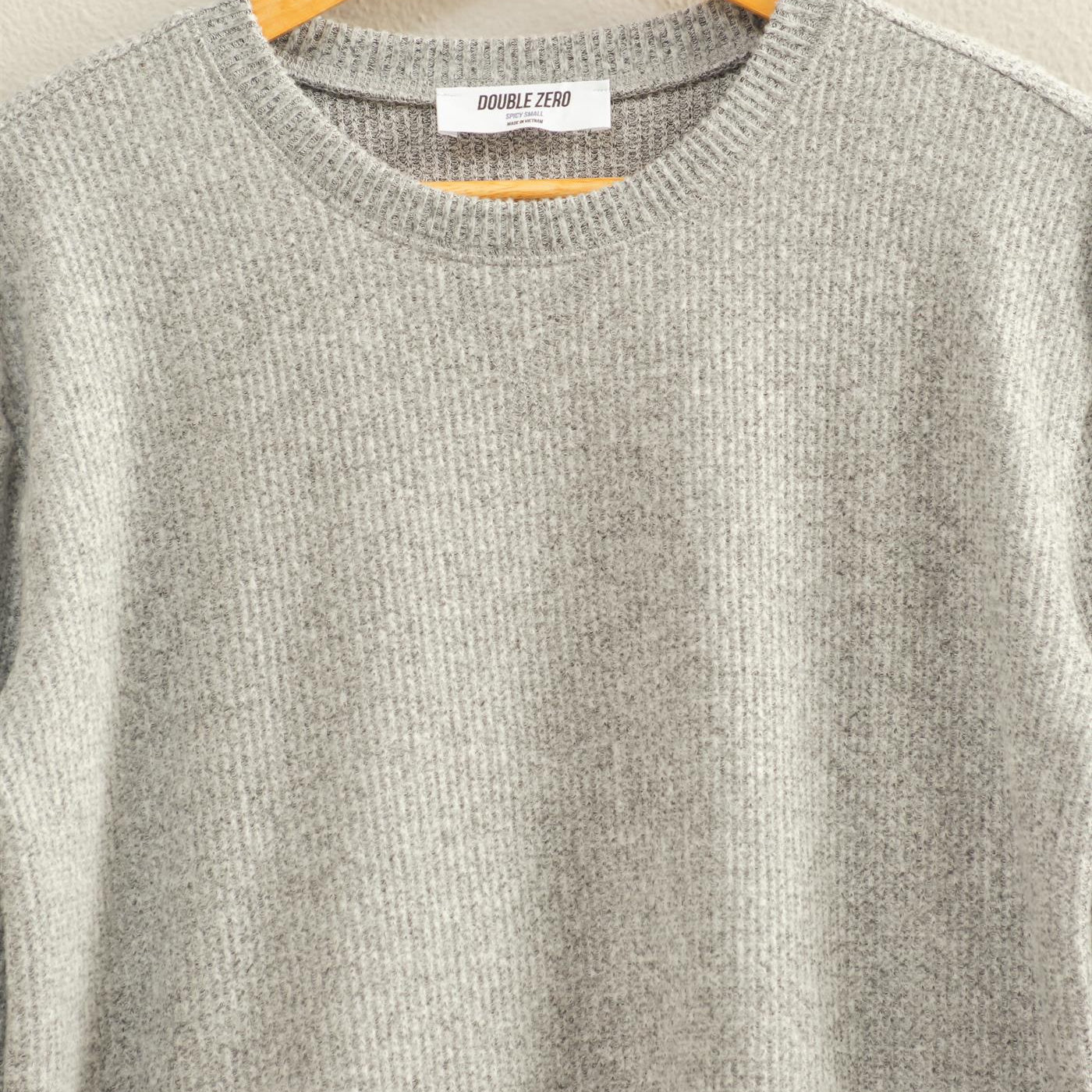 Wholesale Brushed Waffle Crew Neck Long Sleeve Top Clothing Tops DZ26A177 HEATHER GRAY DOUBLE ZERO