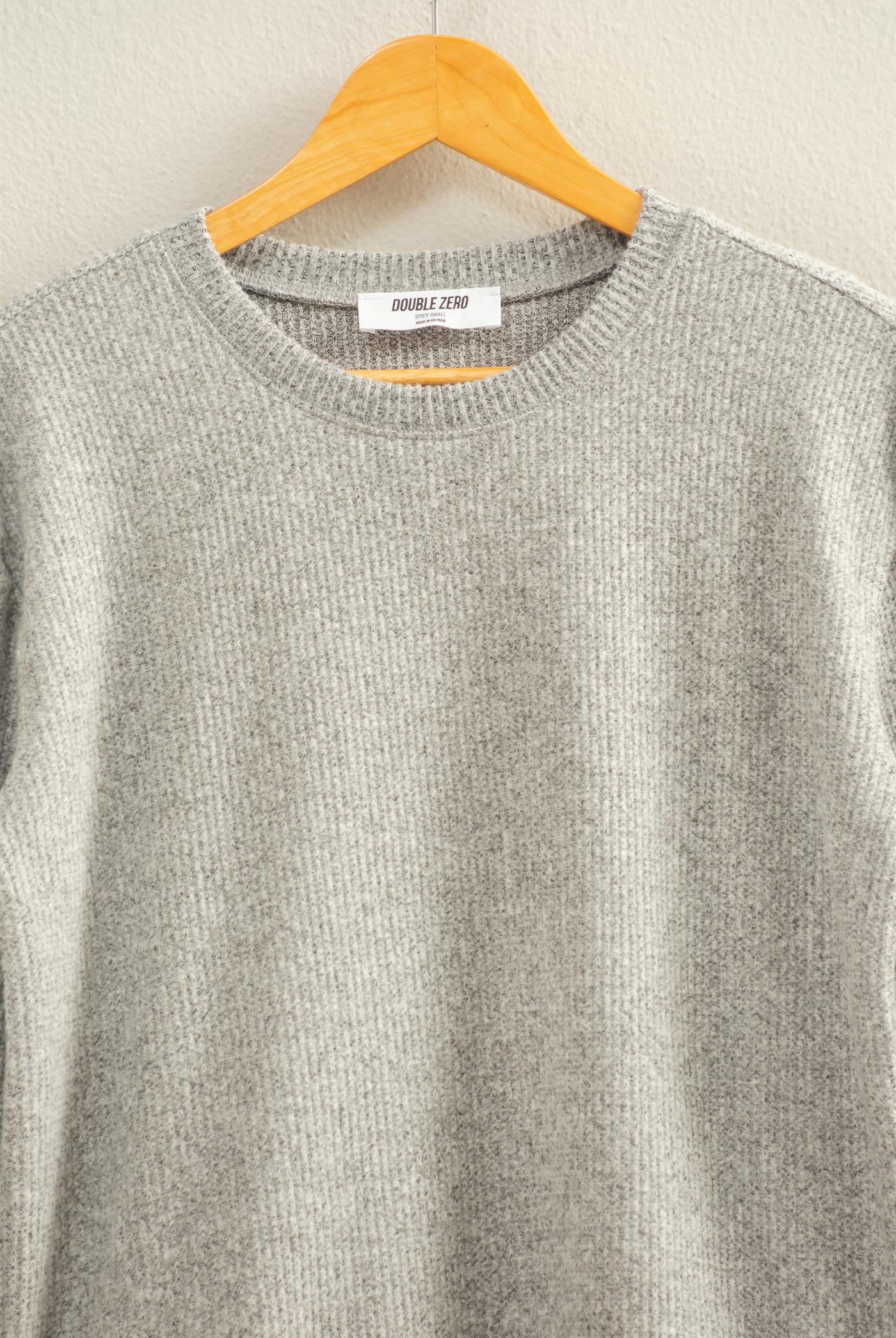 Wholesale Brushed Waffle Crew Neck Long Sleeve Top Clothing Tops DZ26A177 HEATHER GRAY DOUBLE ZERO