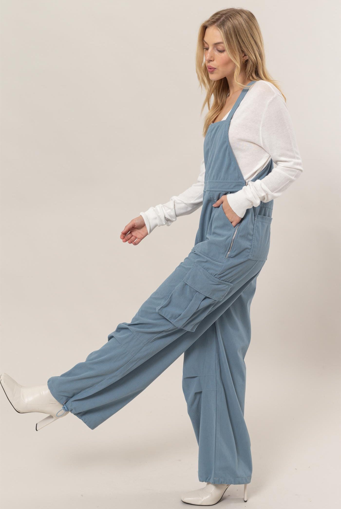 Wholesale Corduroy Cargo Overalls Clothing HF24F288 BLUE HYFVE