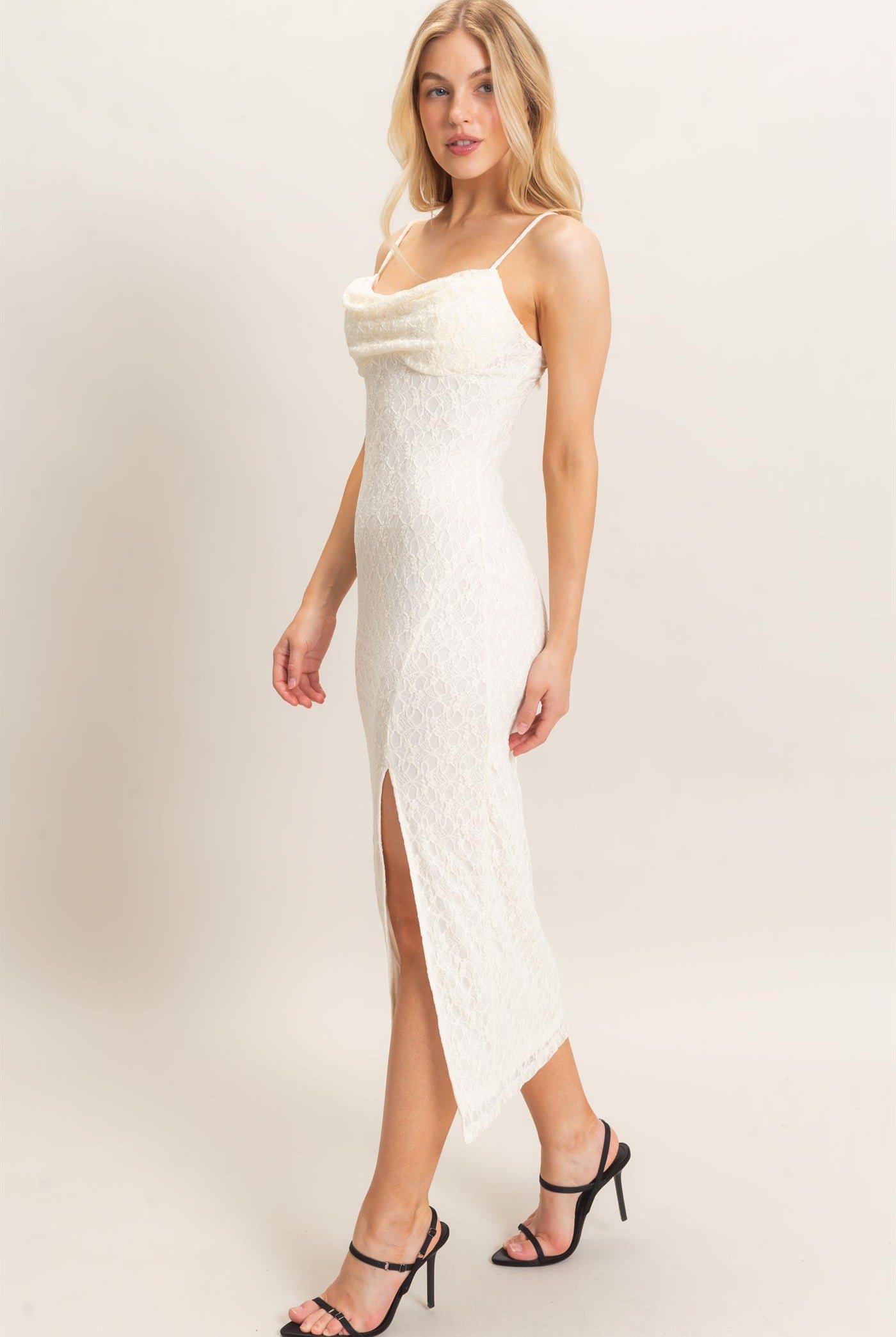 Wholesale Lace Midi Slip Dress Dresses HF26A879 CREAM HYFVE
