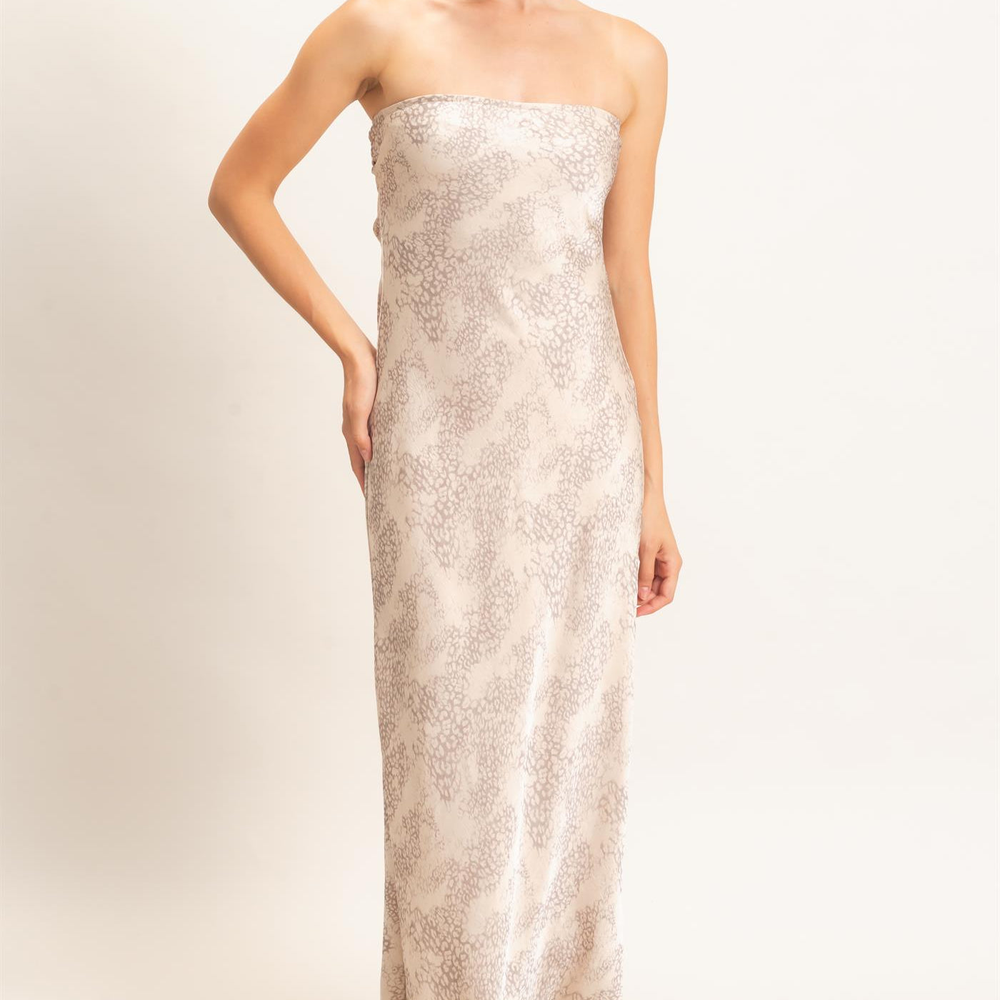 Wholesale Satin Patterned Maxi Dress Dresses HF26F029 TAUPE HYFVE
