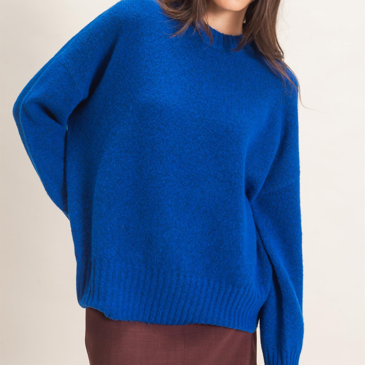 Wholesale Ribbed Crew Neck Sweater Sweaters HF26F179-D ROYAL BLUE HYFVE