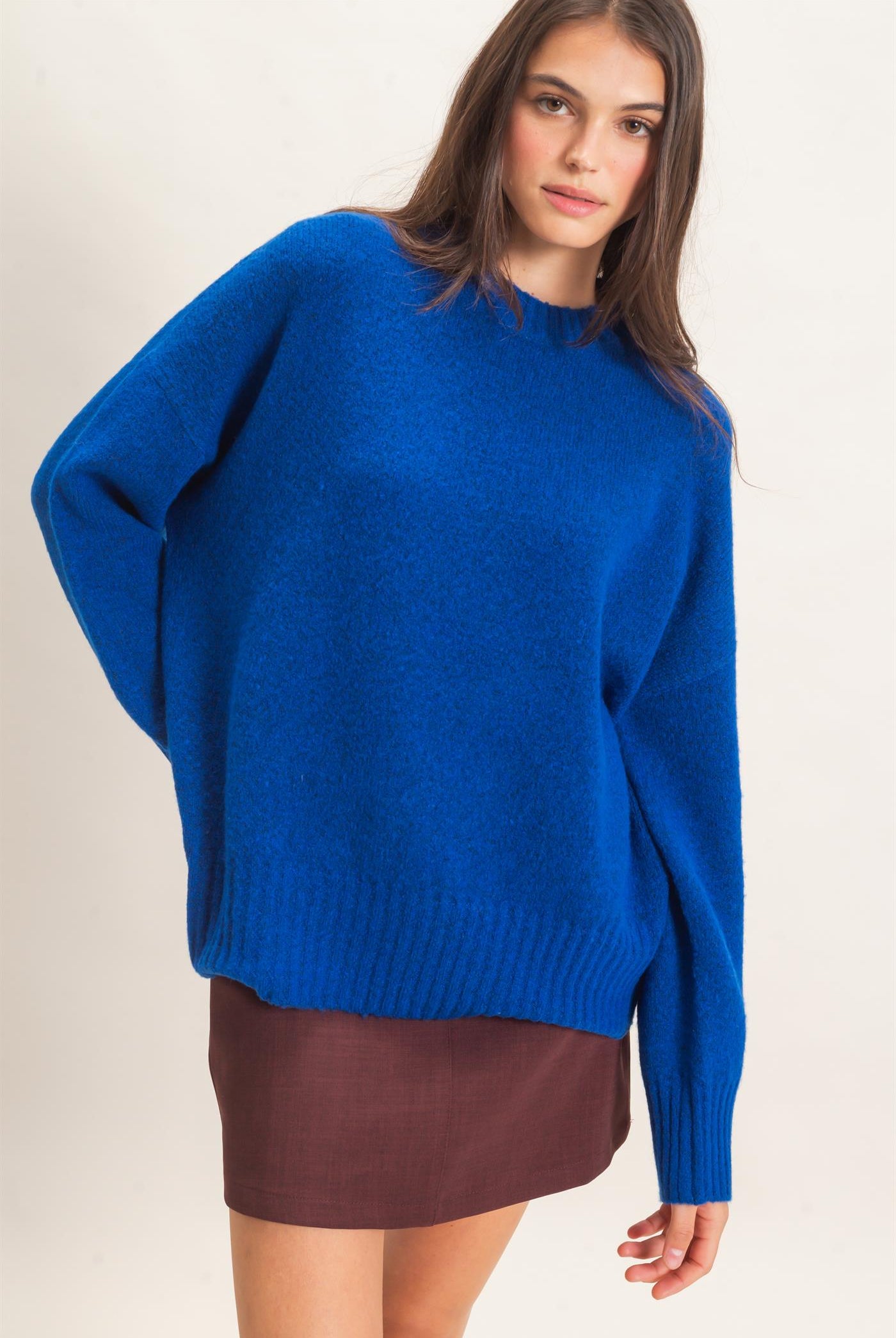 Wholesale Ribbed Crew Neck Sweater Sweaters HF26F179-D ROYAL BLUE HYFVE