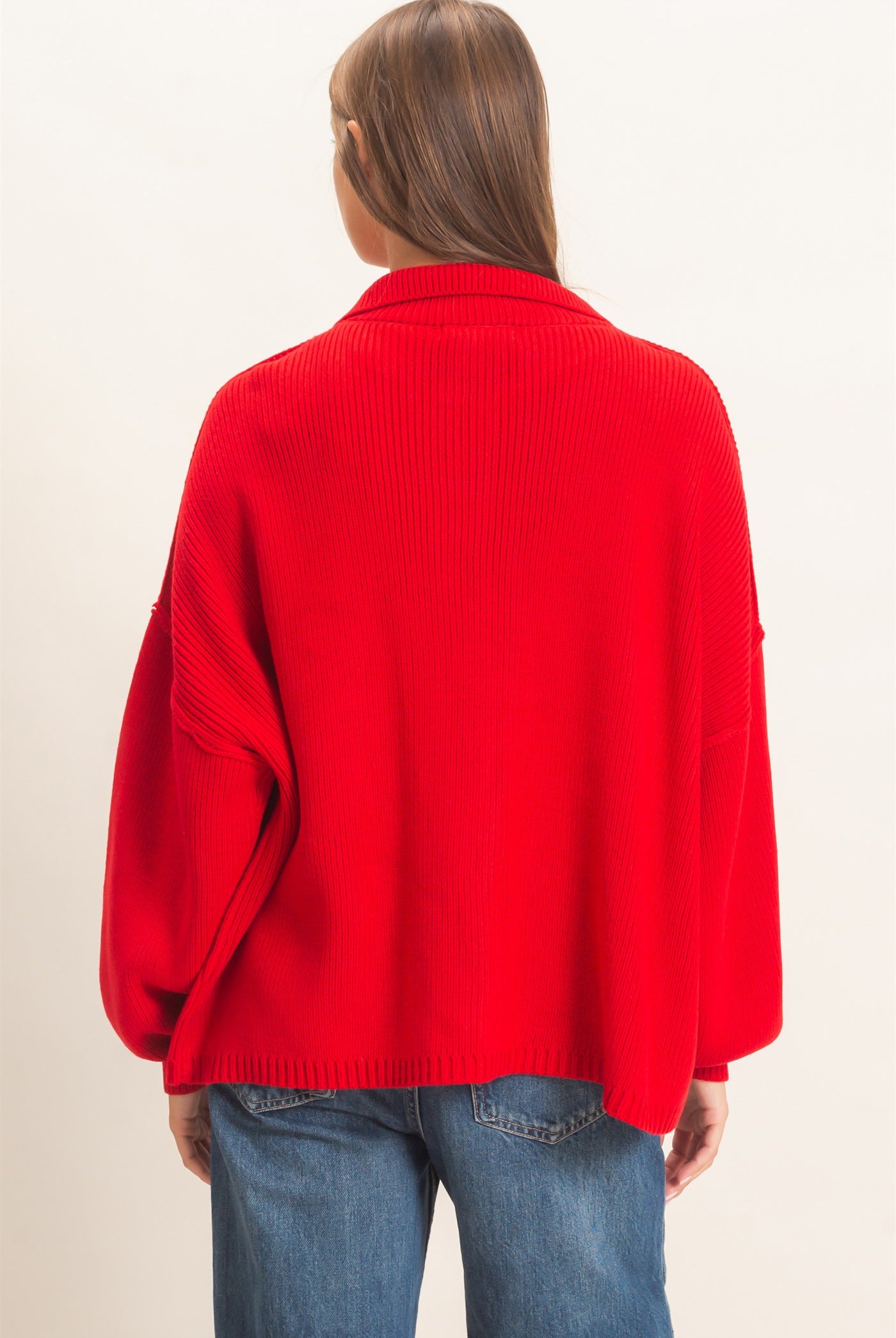 Wholesale High Neck Oversized Cardigan Cardigans DZ26E280 RED DOUBLE ZERO