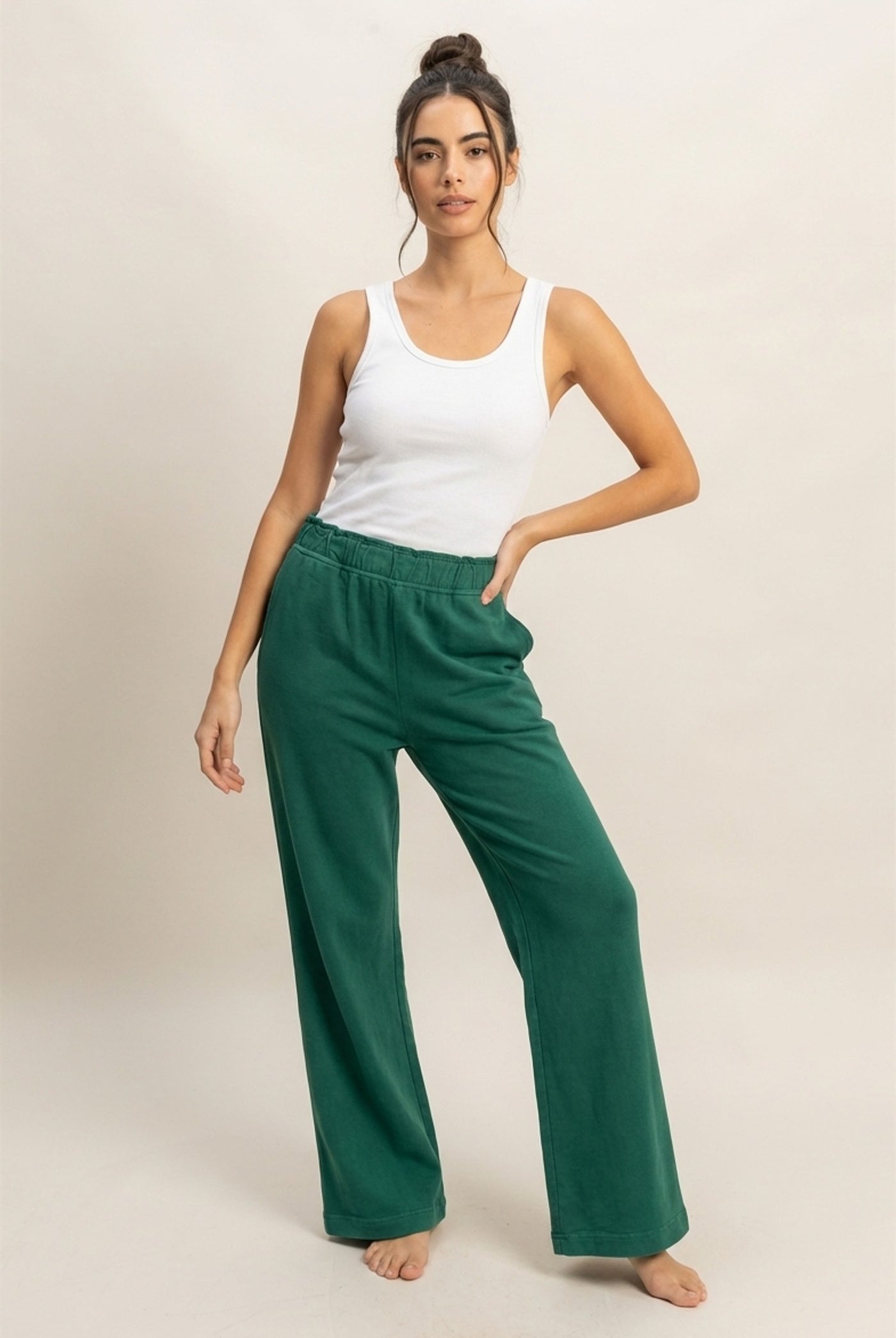 Wholesale High Waist Flare Pants Pants DZ24C346-D PINE GREEN DOUBLE ZERO