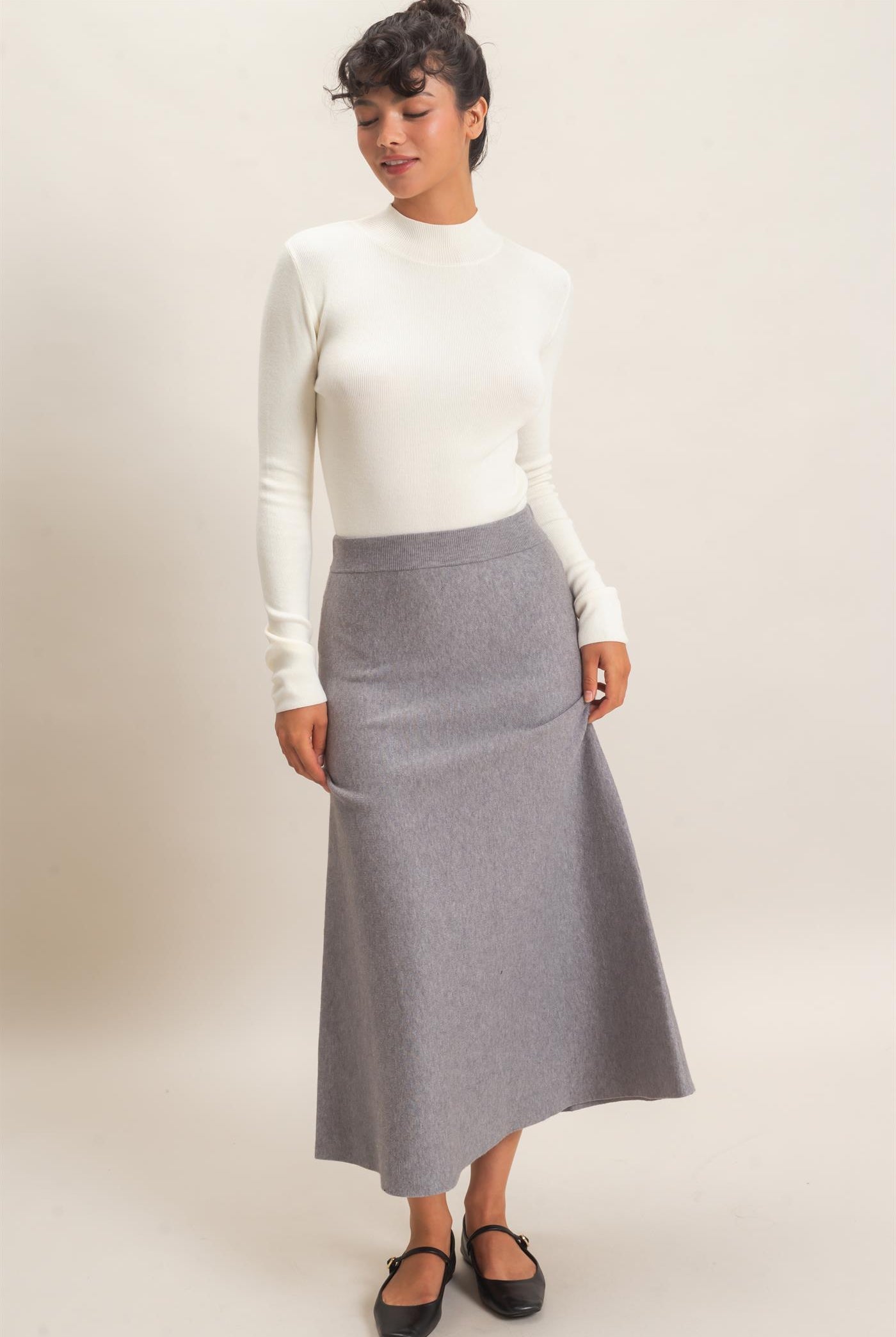 Wholesale Ribbed Mock Neck Long Sleeve Knit Top Clothing Tops DZ26F201 WHIP CREAM DOUBLE ZERO