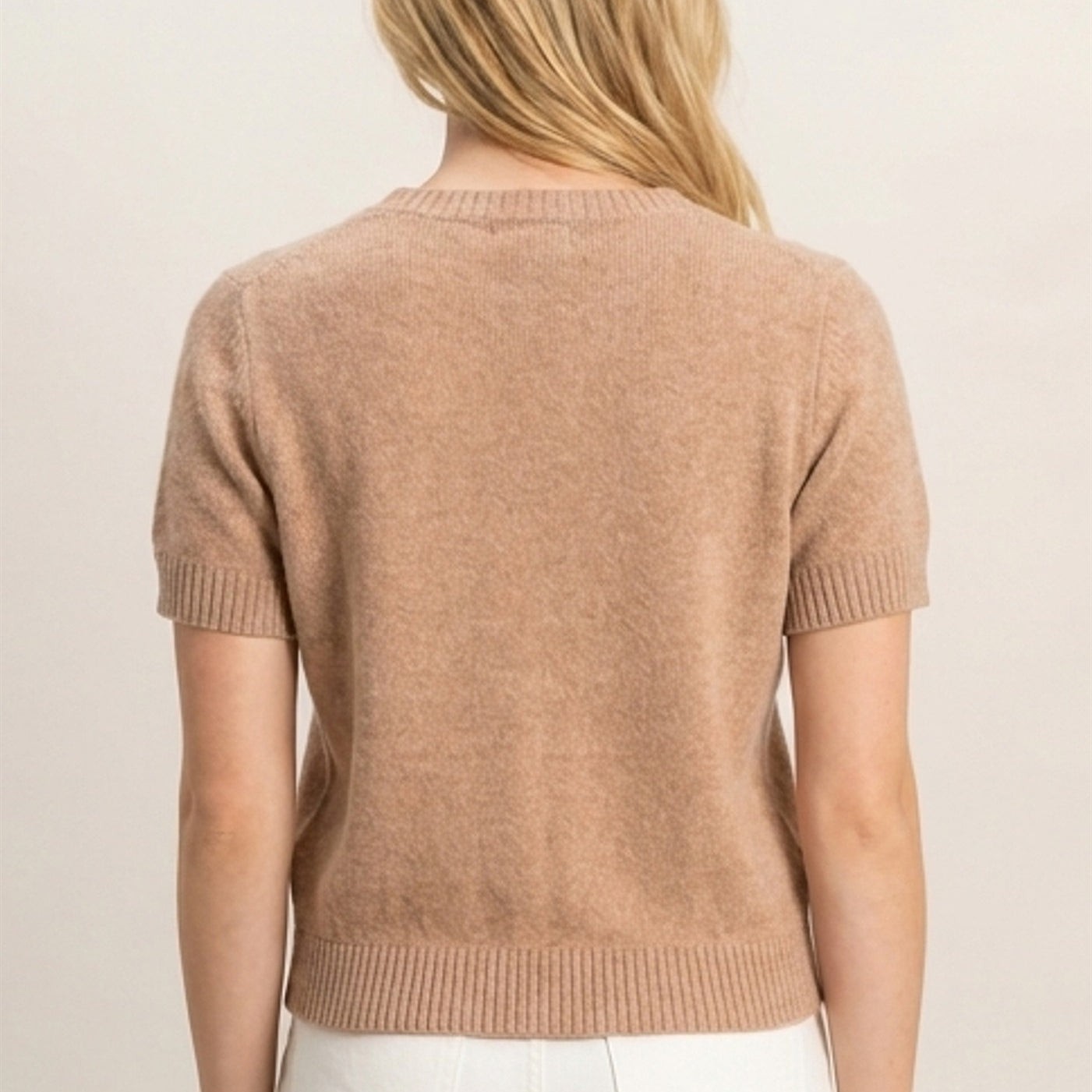 Wholesale Crew Neck Short Sleeve Cardigan Cardigans DZ26E108 DARK TAUPE DOUBLE ZERO