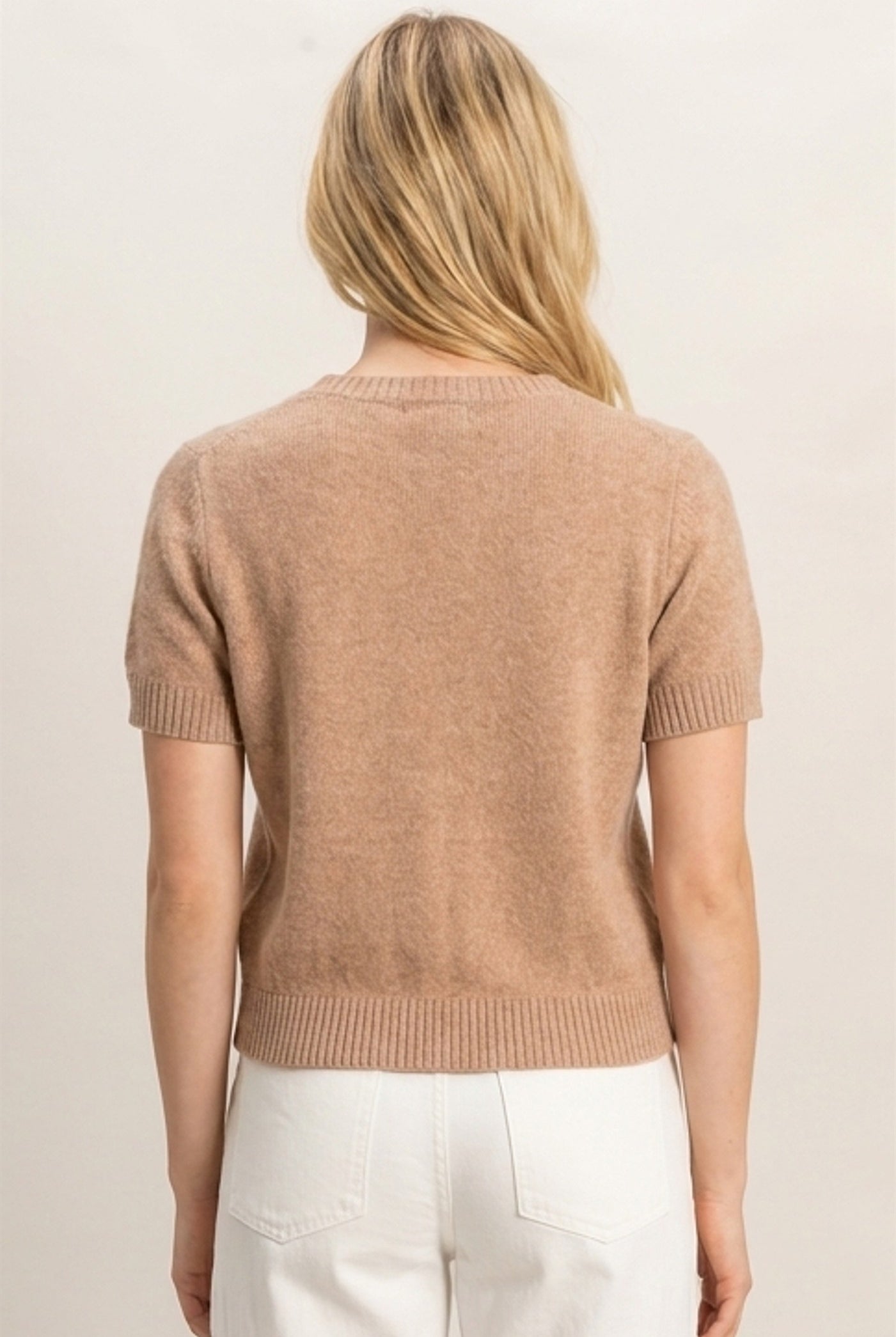 Wholesale Crew Neck Short Sleeve Cardigan Cardigans DZ26E108 DARK TAUPE DOUBLE ZERO