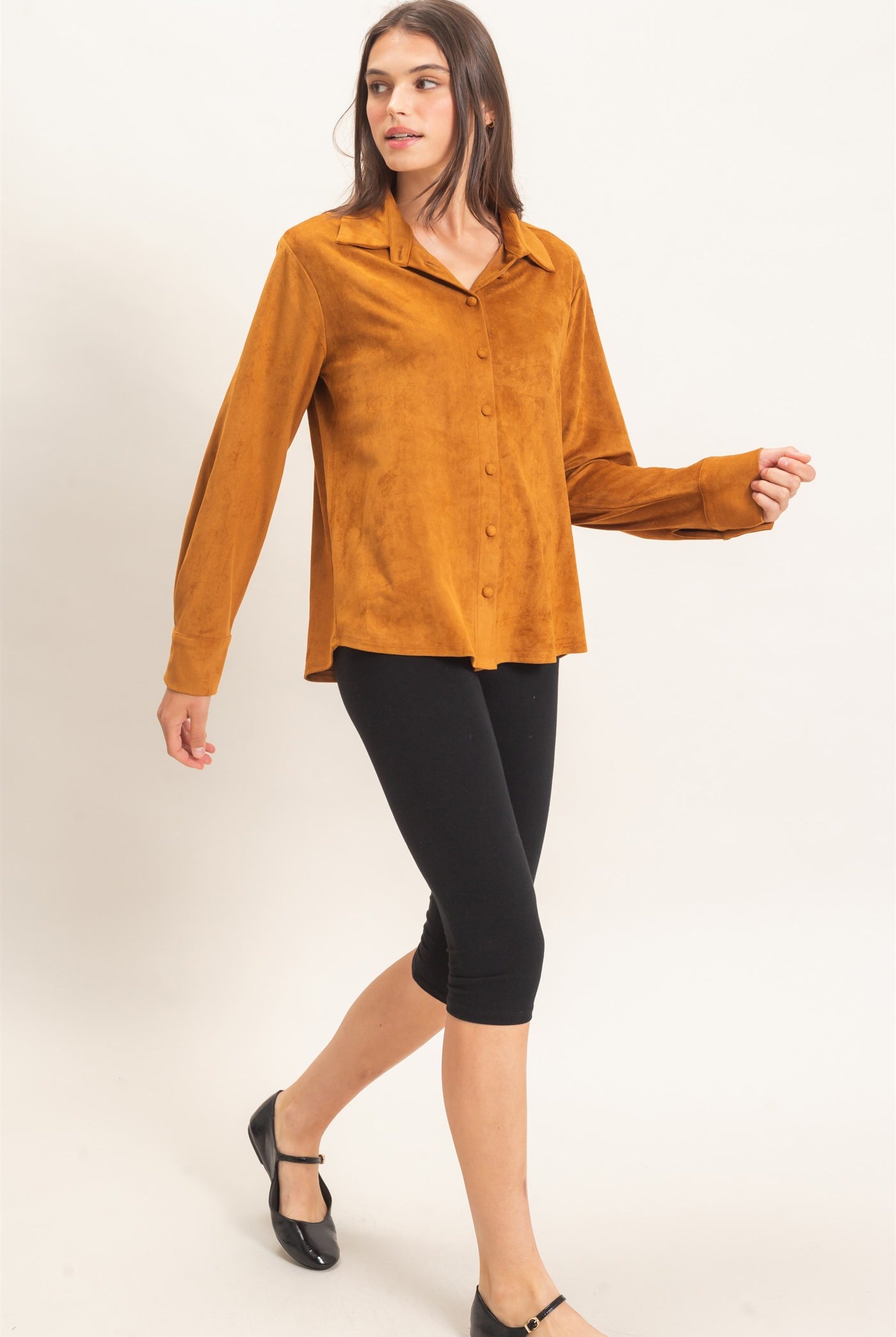 Wholesale Suede Button-Up Shirt Shirts HF26F083 CAMEL HYFVE