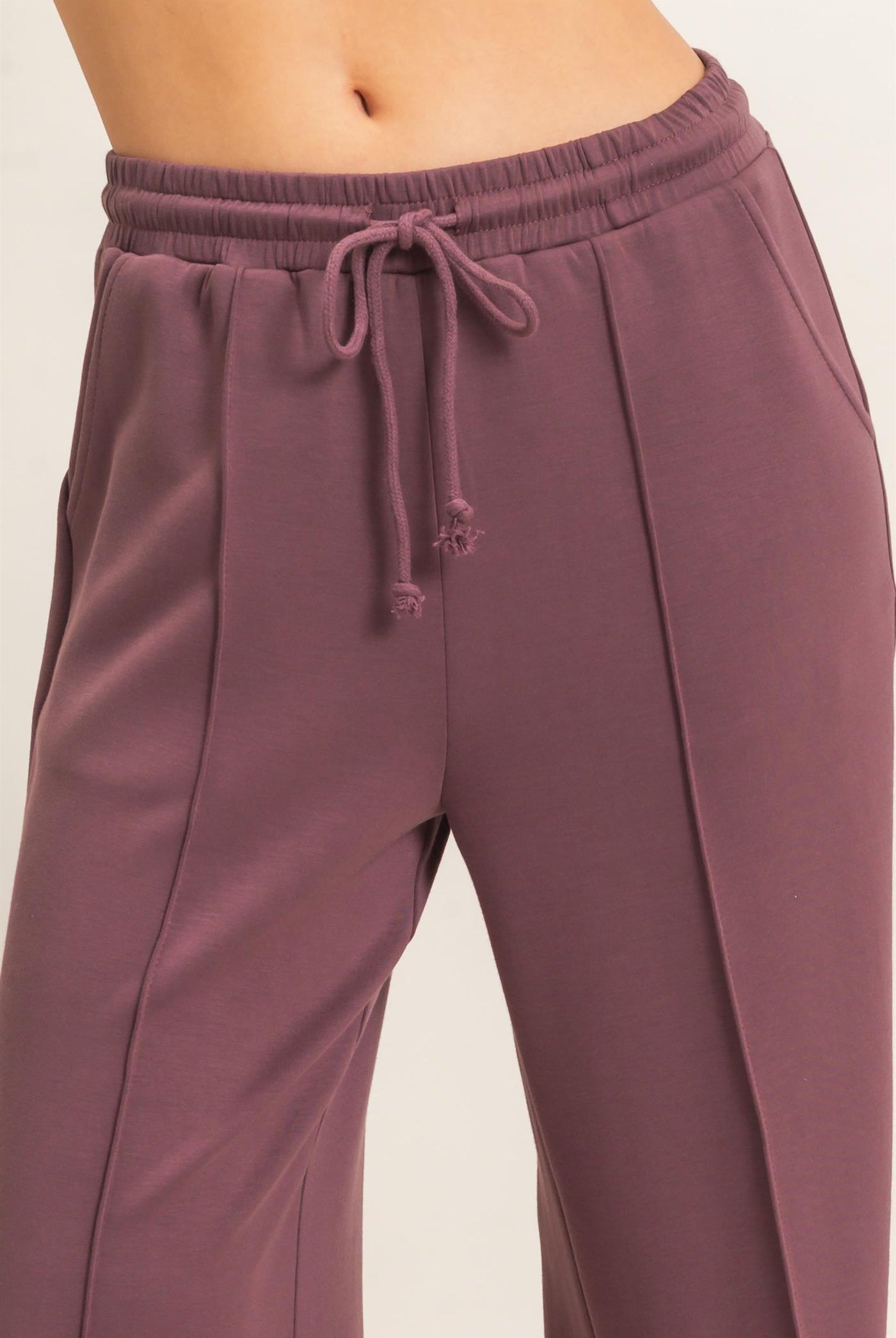 Wholesale Drawstring Waist Pintuck Wide Leg Pants Pants DZ26E384 COCOA HYFVE