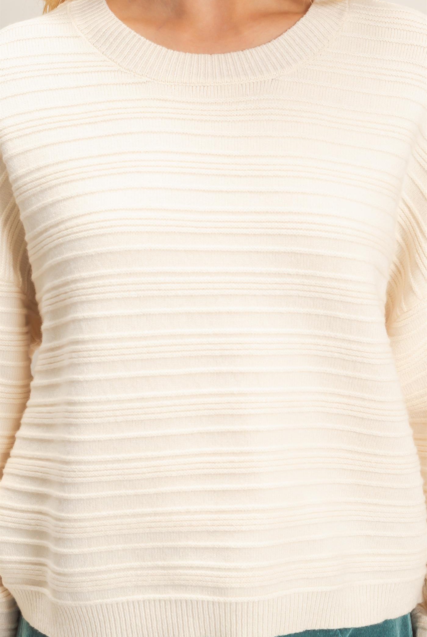 Wholesale Textured Crew Neck Sweater Sweaters HF26F196 CREAM HYFVE