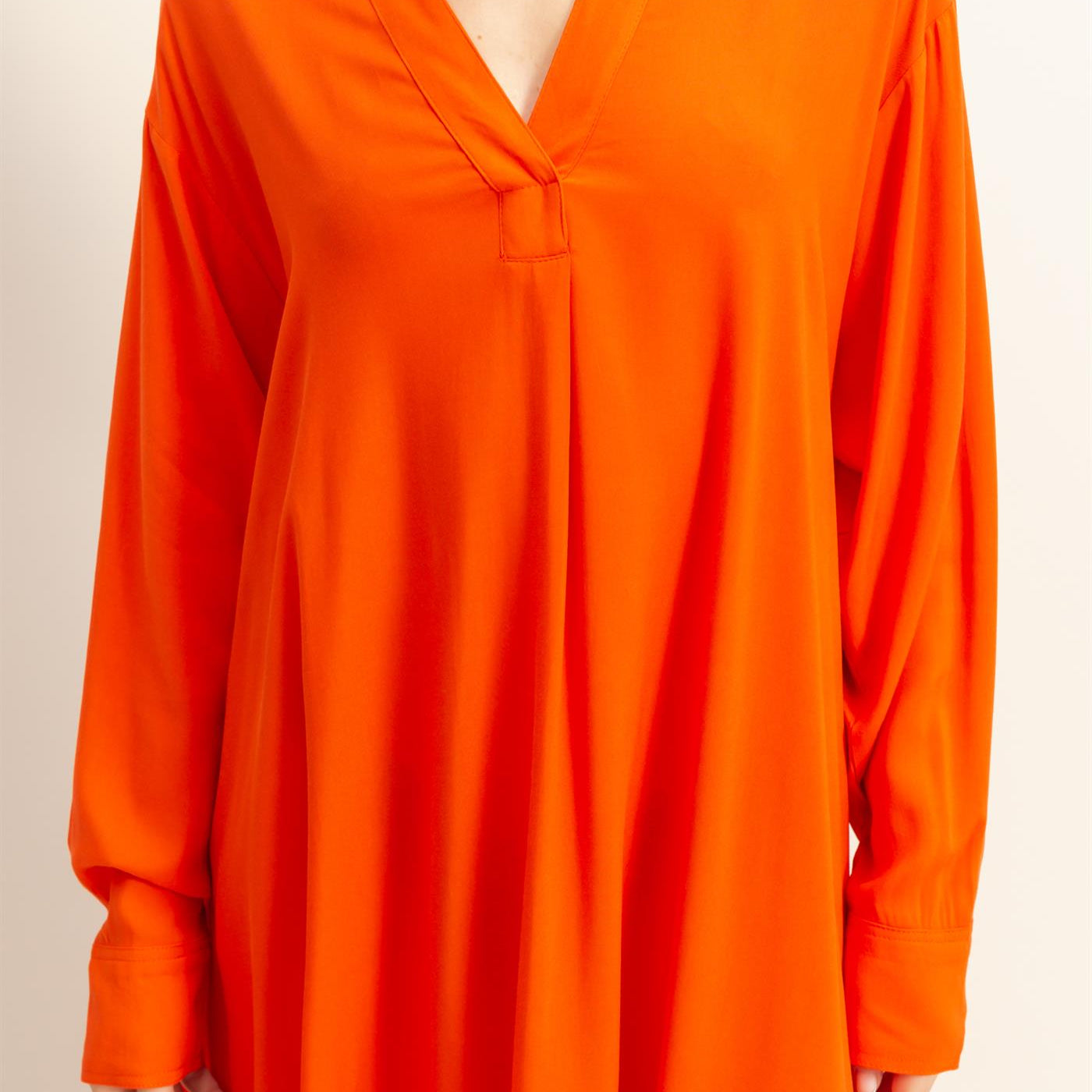 Wholesale V-Neck Long Sleeved Midi Shirts Dress Dresses DZ24E706 TOMATO DOUBLE ZERO