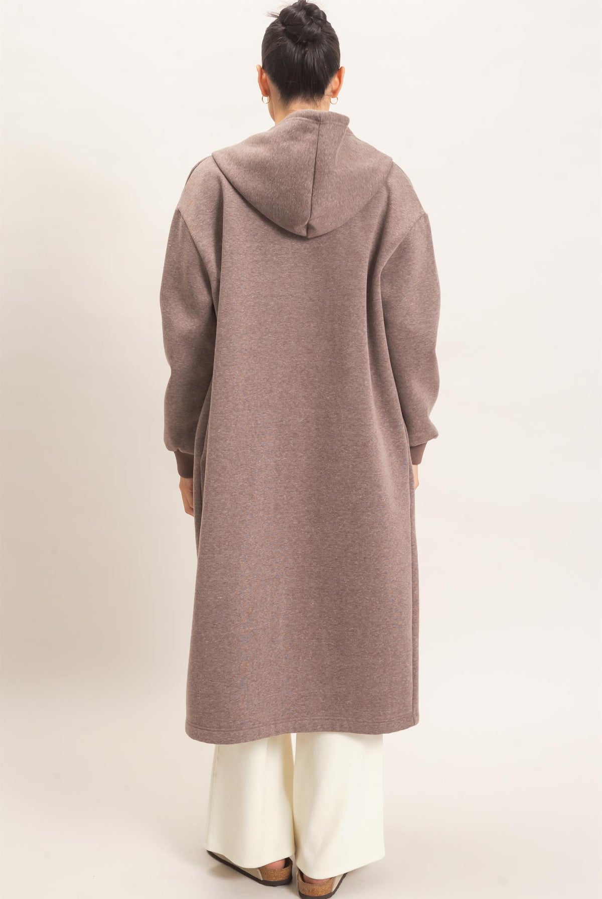 Wholesale Oversized Longline Zip-Up Hoodie Jacket Outerwear HF26E650 WALNUT HYFVE