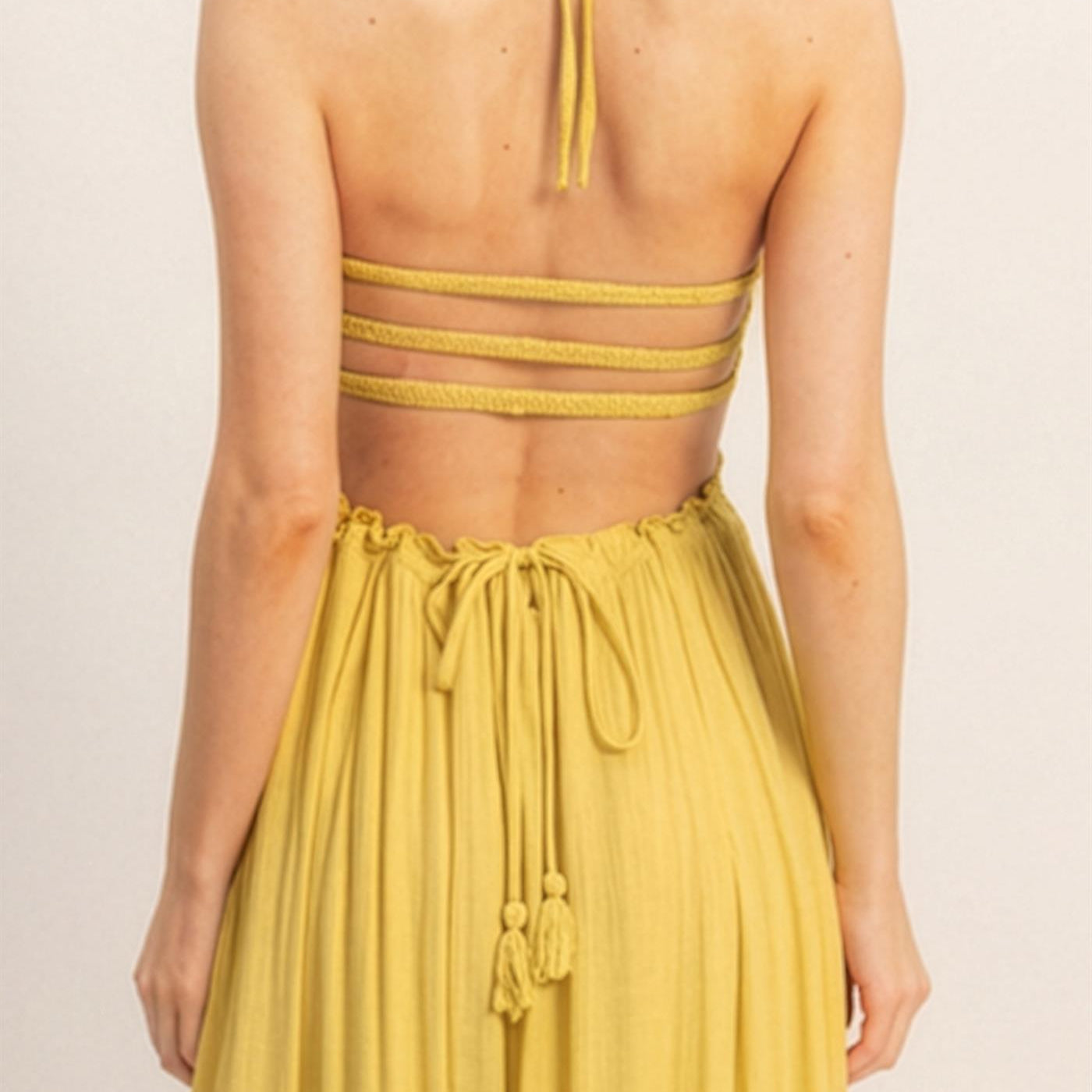 Wholesale Smocked Halter Maxi Dress Dresses HF26C290-D LIGHT YELLOW HYFVE