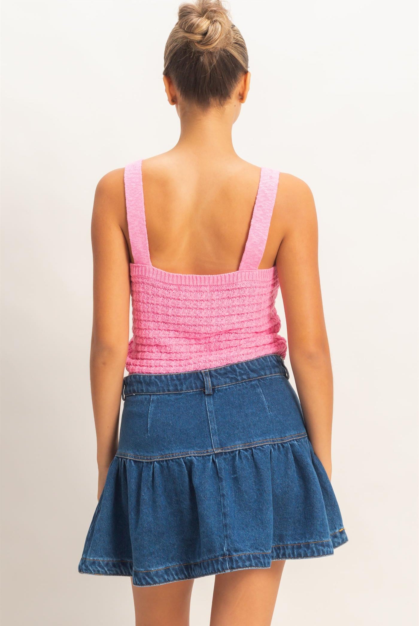 Wholesale Textured Knit Tank Clothing Tops HF26C002 PINK HYFVE