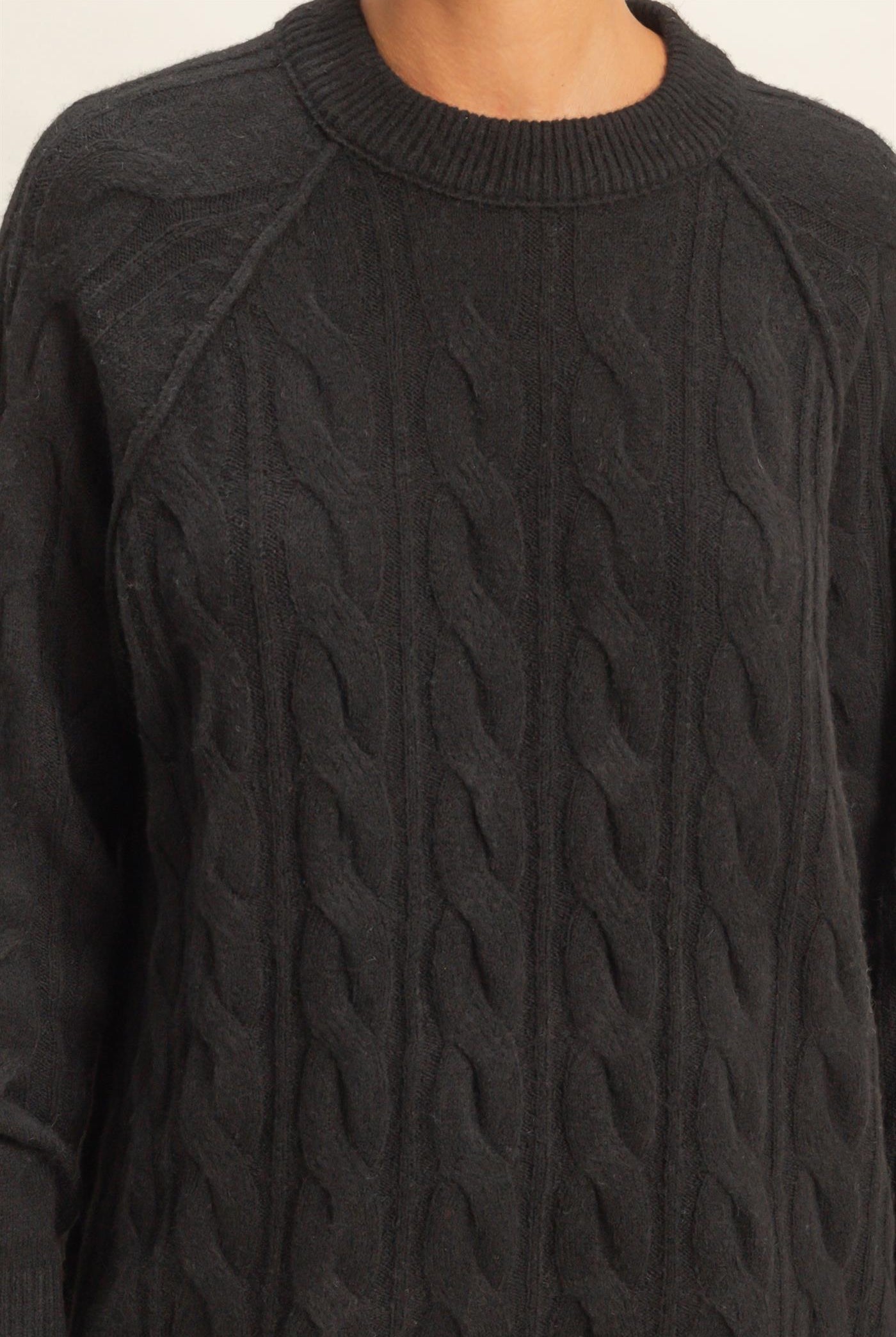 Wholesale Crew Neck Cable Knit Sweater Pullover Sweaters DZ25E957 BLACK HYFVE