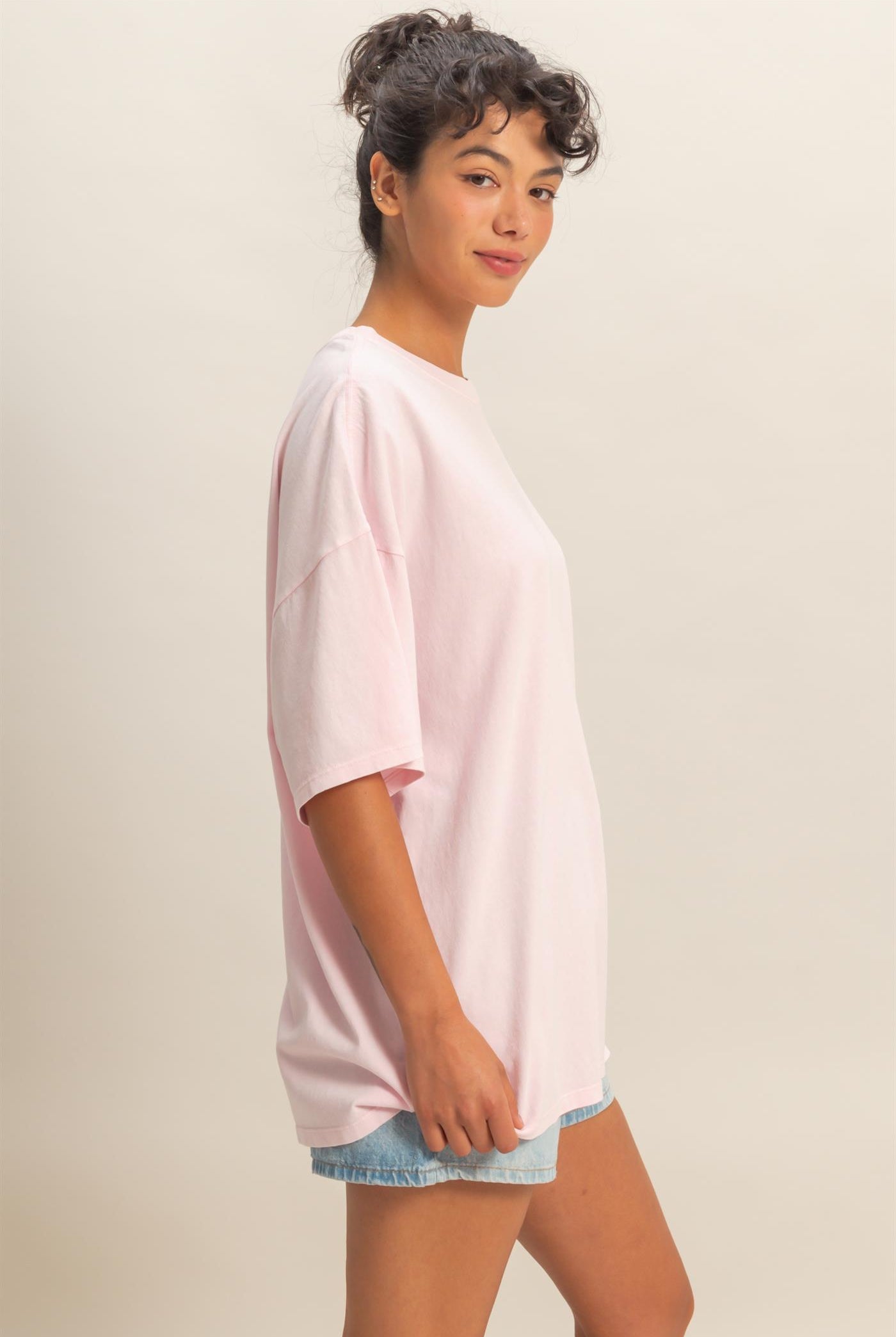 Wholesale Oversized Mineral Wash T-Shirt T-Shirts DZ26A031 SOFT PINK DOUBLE ZERO