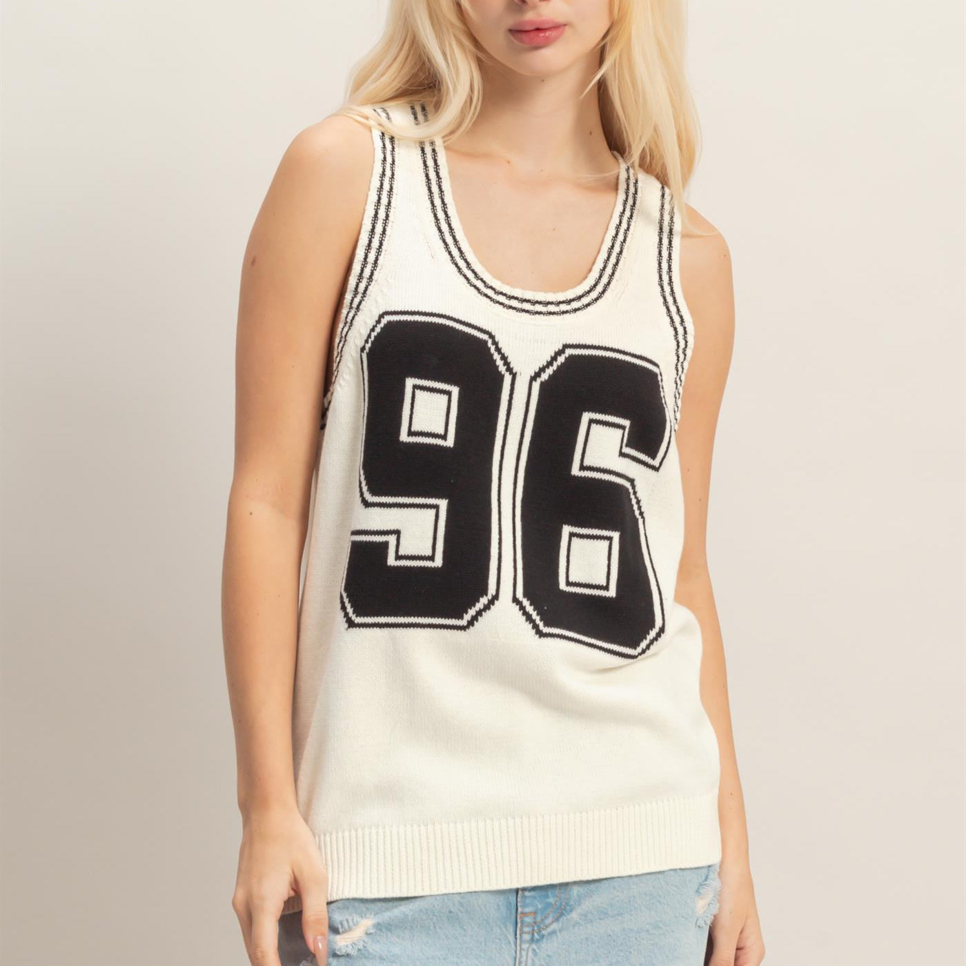 Wholesale Number Graphic Knit Tank Top Tank Tops DZ26A821 BLACK DOUBLE ZERO