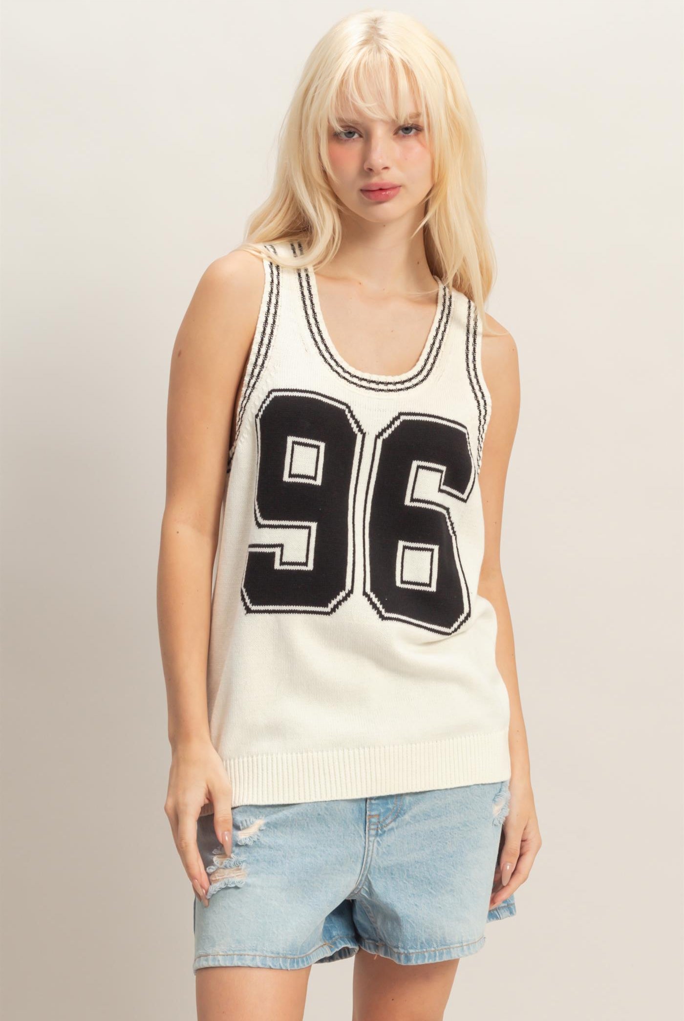 Wholesale Number Graphic Knit Tank Top Tank Tops DZ26A821 BLACK DOUBLE ZERO