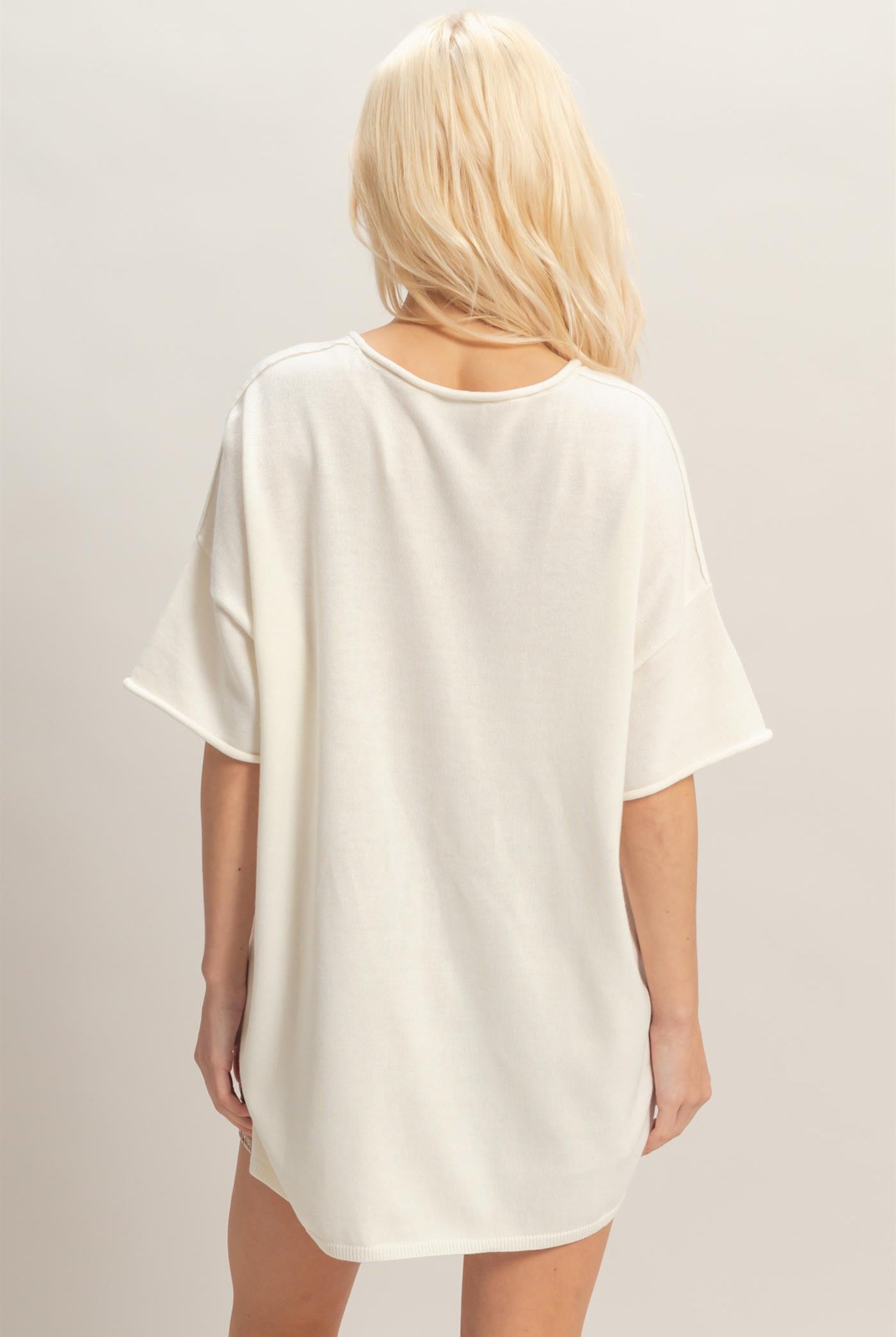 Wholesale Oversized Short Sleeve Round Neck Pocket Knit Top Clothing Tops DZ26A691 WHIP CREAM DOUBLE ZERO