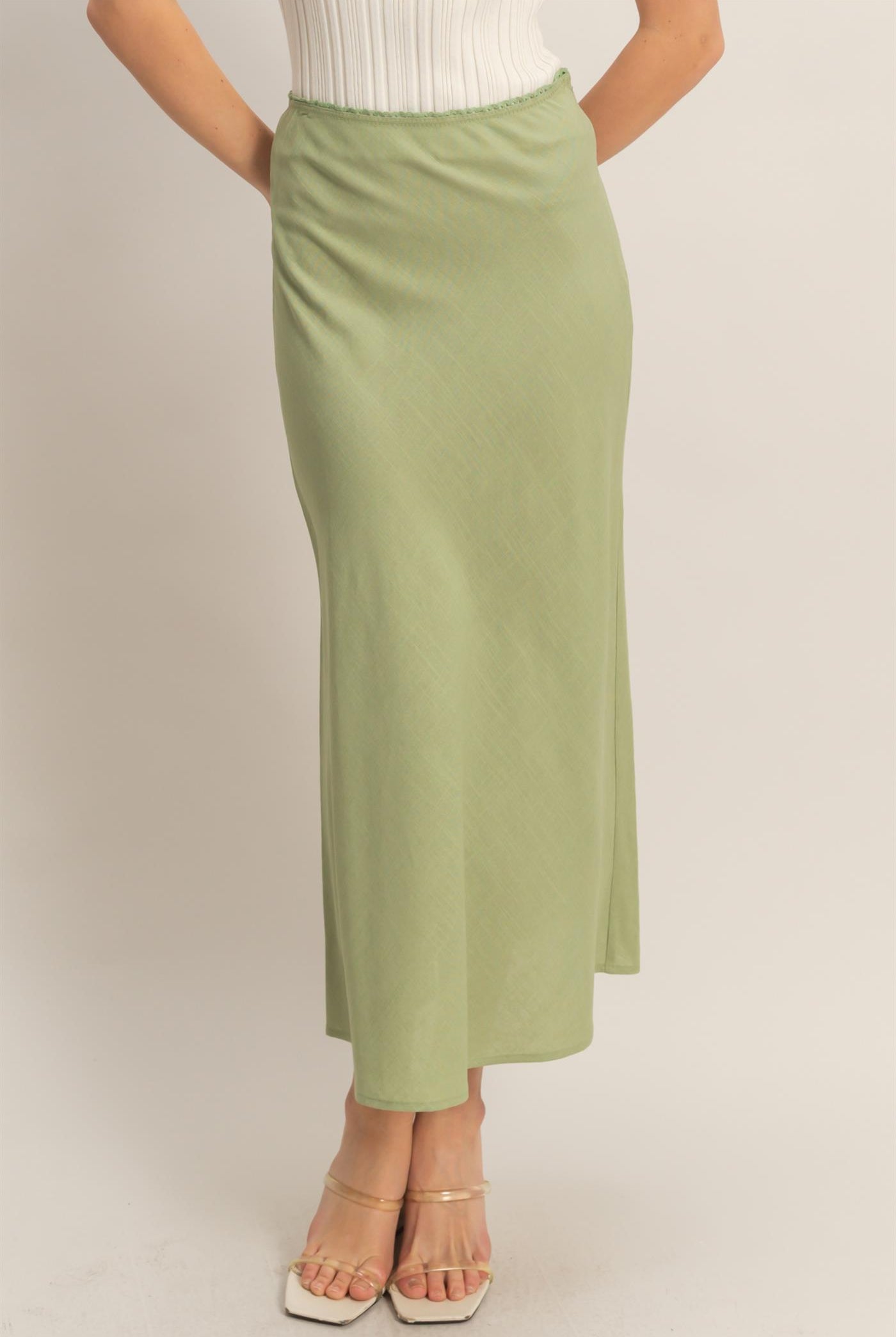 Wholesale Maxi Skirt With Elastic Waistband Skirts HF26A473-D SAGE GREEN HYFVE