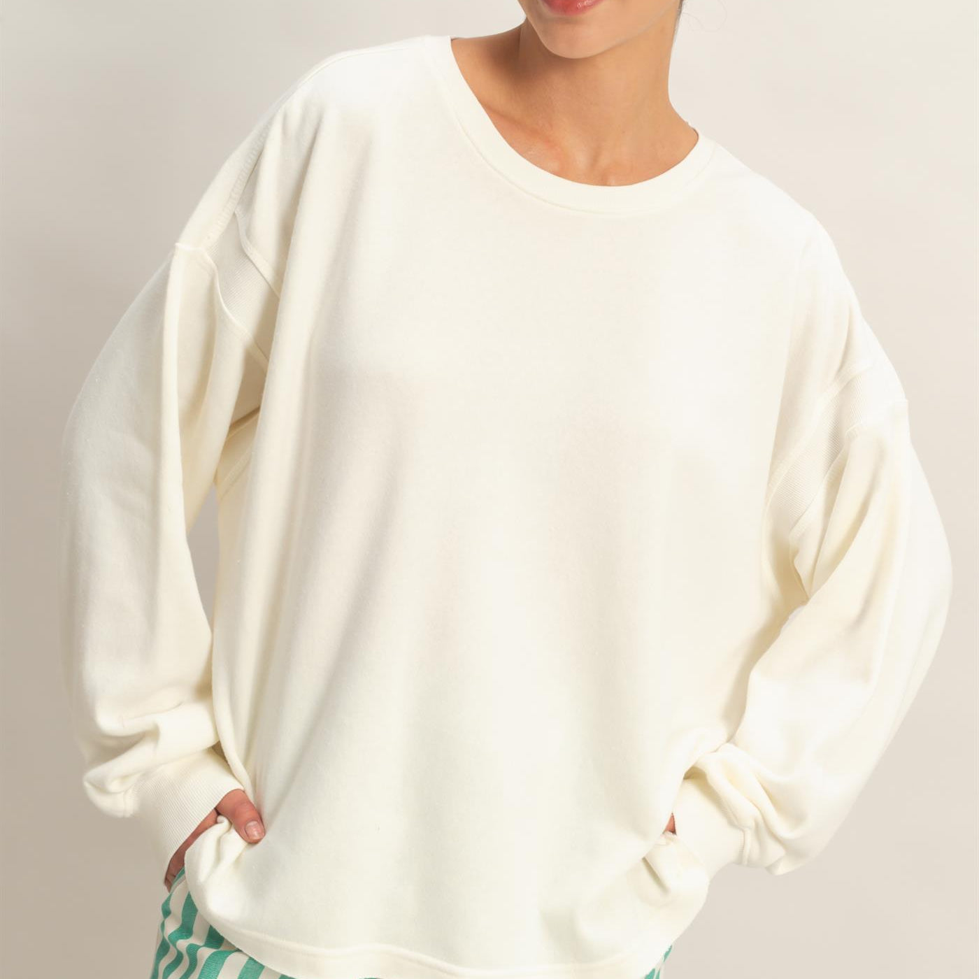 Wholesale Oversized Cross Detail Open Back Sweatshirt Clothing Tops DZ26E050 CREAM DOUBLE ZERO