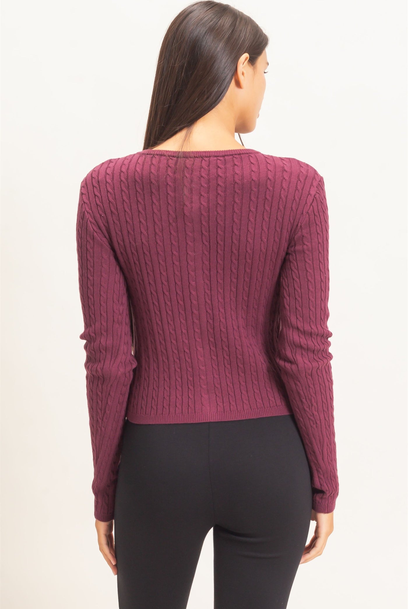 Wholesale Cable Knit Cardigan Cardigans DZ26E256 DARK CHERRY DOUBLE ZERO