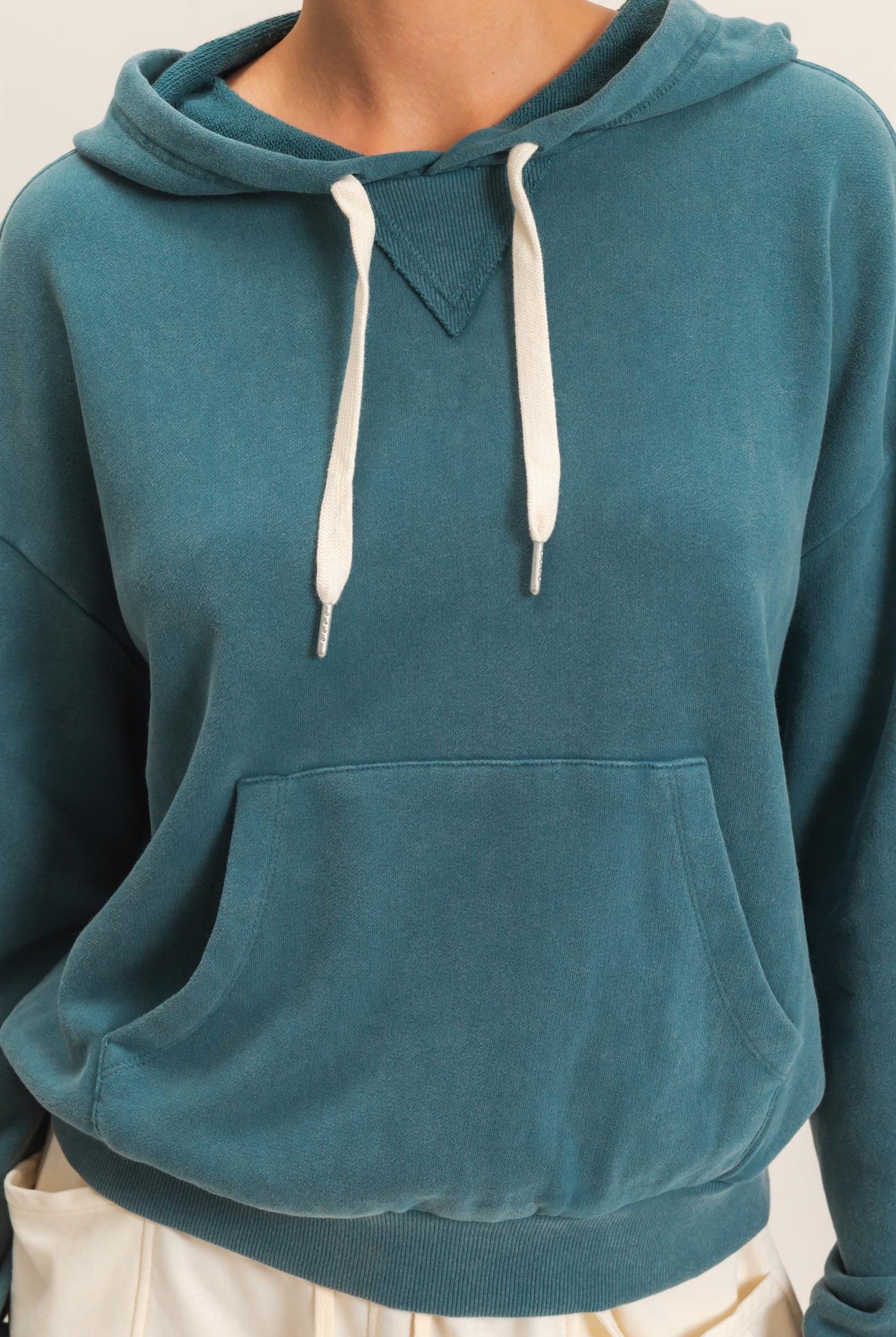 Wholesale Acid Wash Hoodie Clothing Tops DZ26E112 DARK TEAL DOUBLE ZERO
