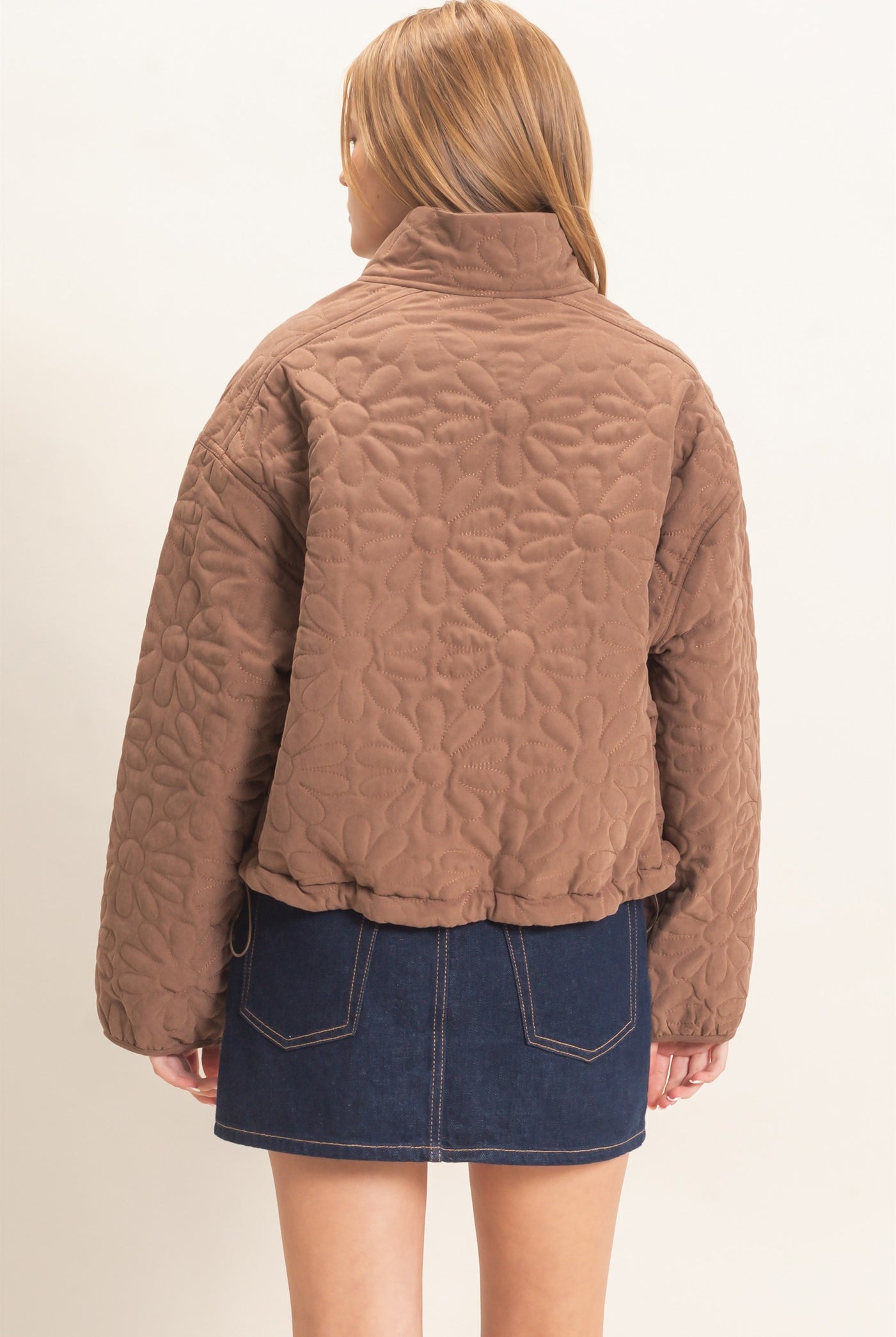 Wholesale Daisy Quilted Mock Neck Jacket Coats & Jackets HF26C821 BROWN HYFVE