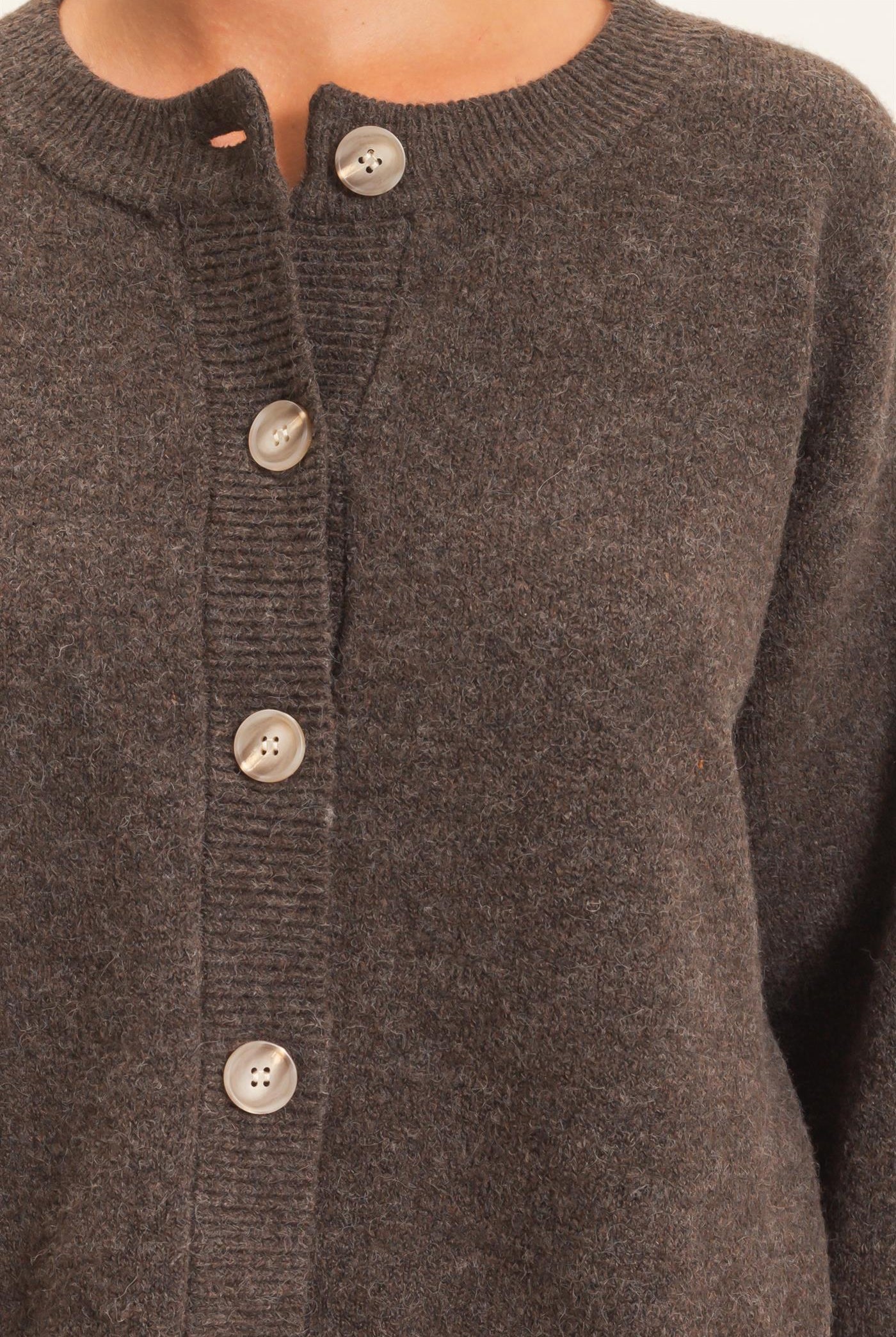 Wholesale Crew Neck Button Front Cardigan Cardigans DZ26E639 DARK BROWN DOUBLE ZERO