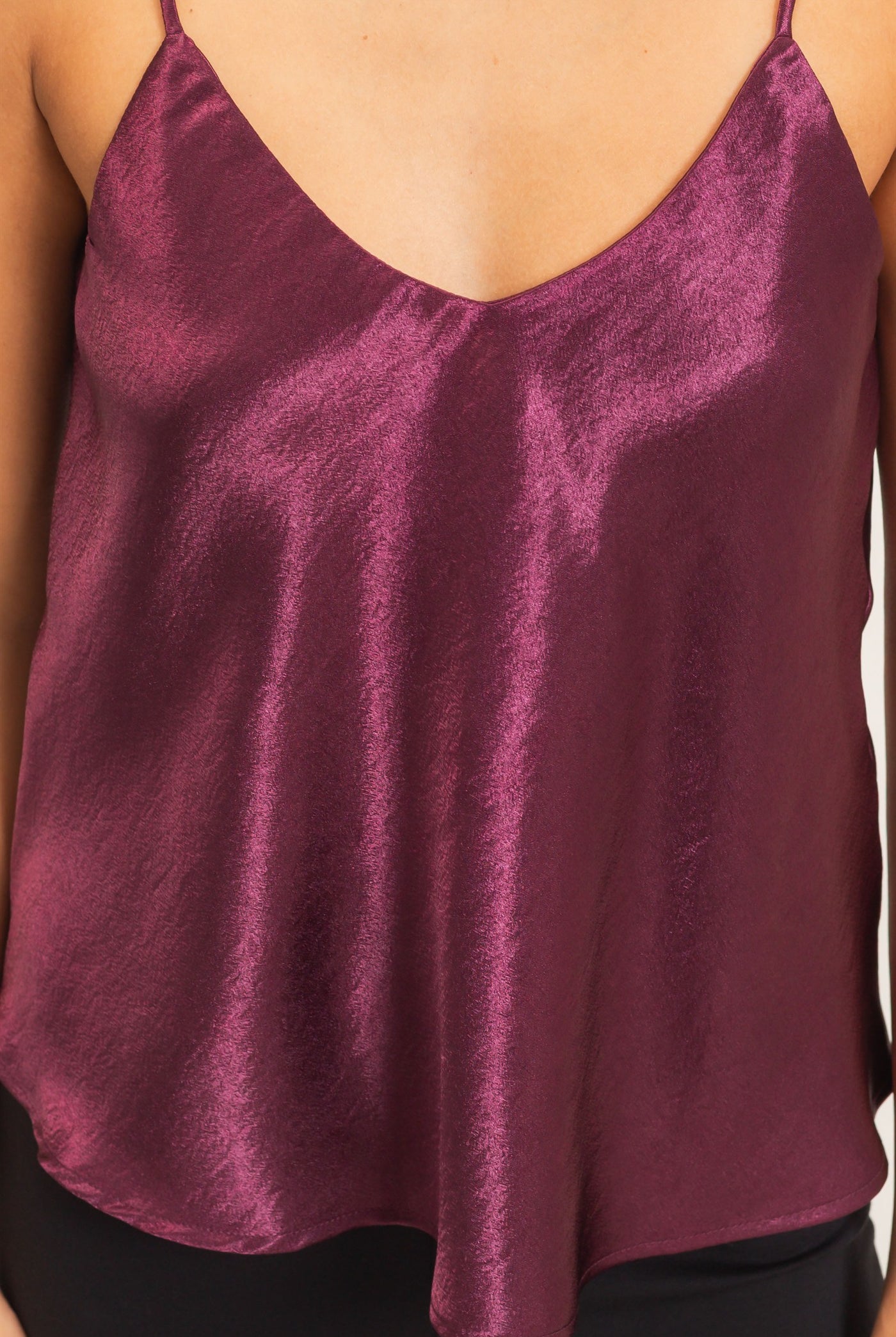 Wholesale V-Neck Satin Cami Top Camisoles DZ26C976 DARK CHERRY DOUBLE ZERO